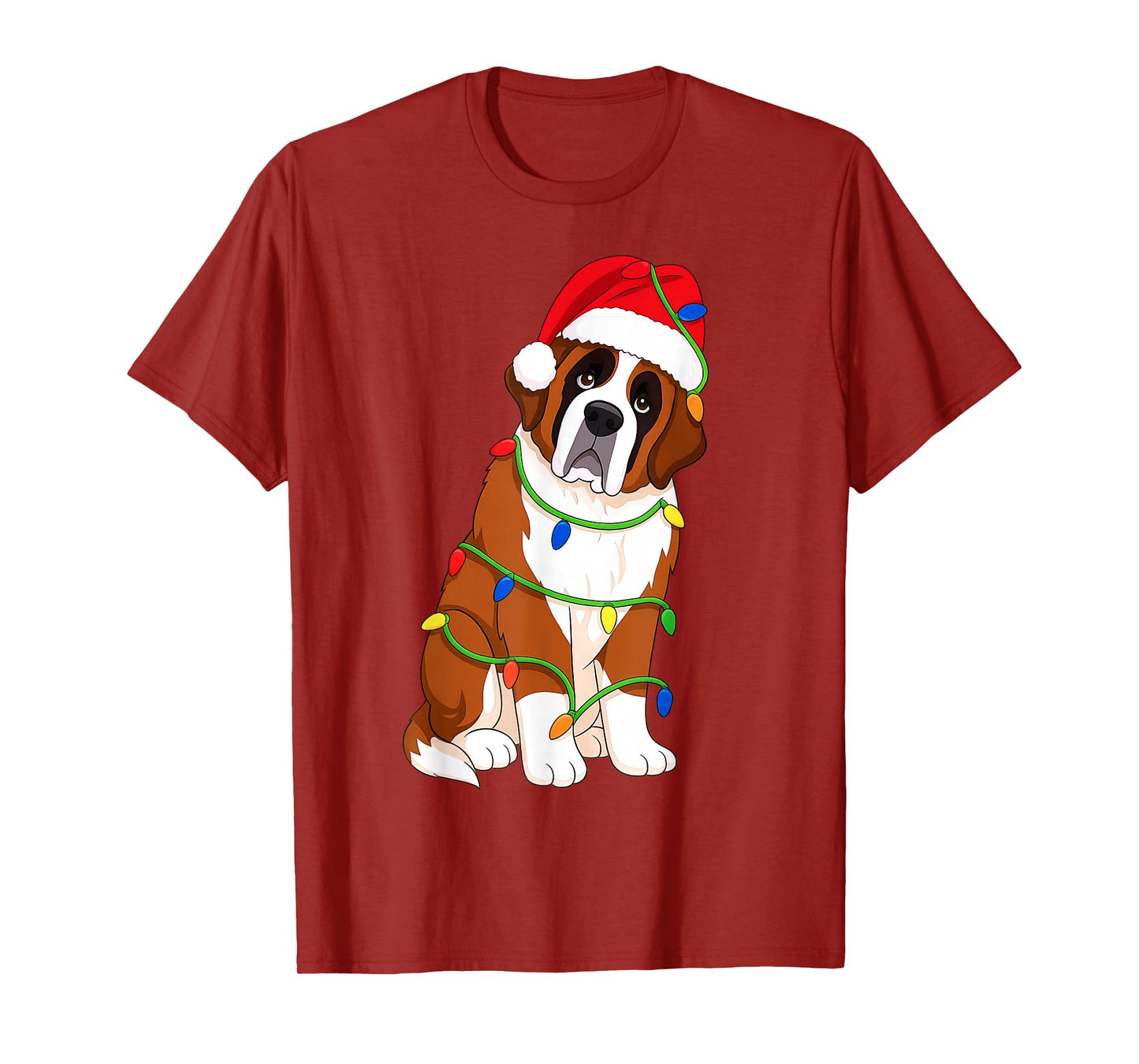 Saint Bernard Christmas Tree Lights Holiday Dog Lover T-Shirt