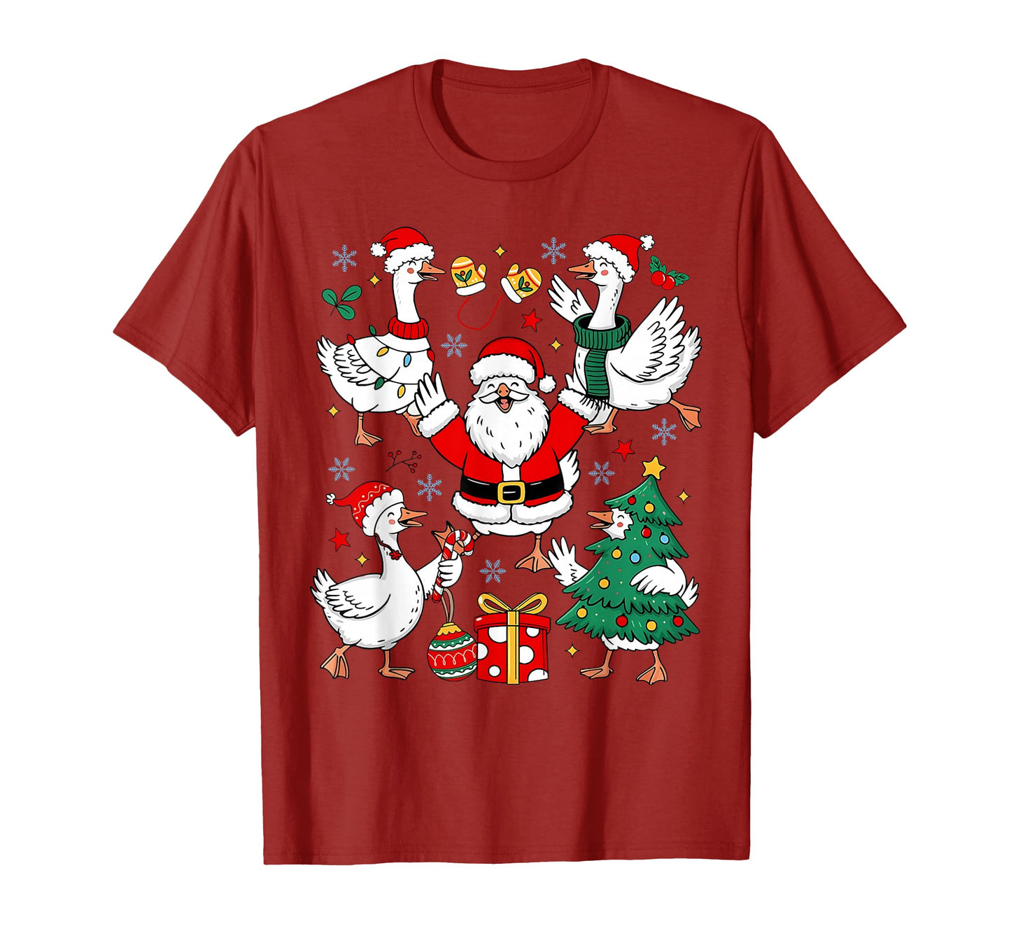 Funny Christmas Goose Santa Xmas Tree Lights Men Women Kids T-Shirt