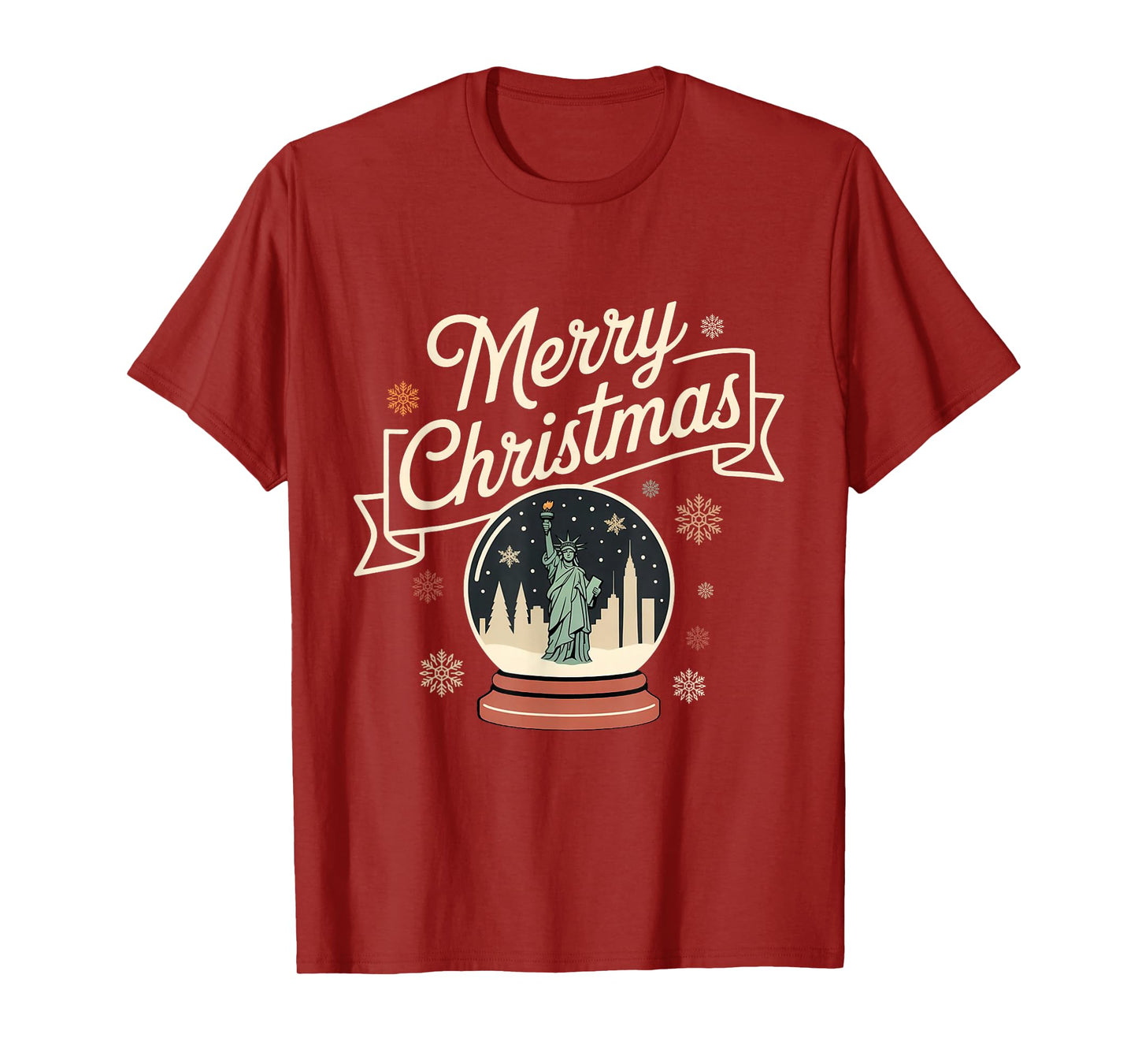 Merry Christmas New York Skyline in Snow Globe Snow Sparkles T-Shirt