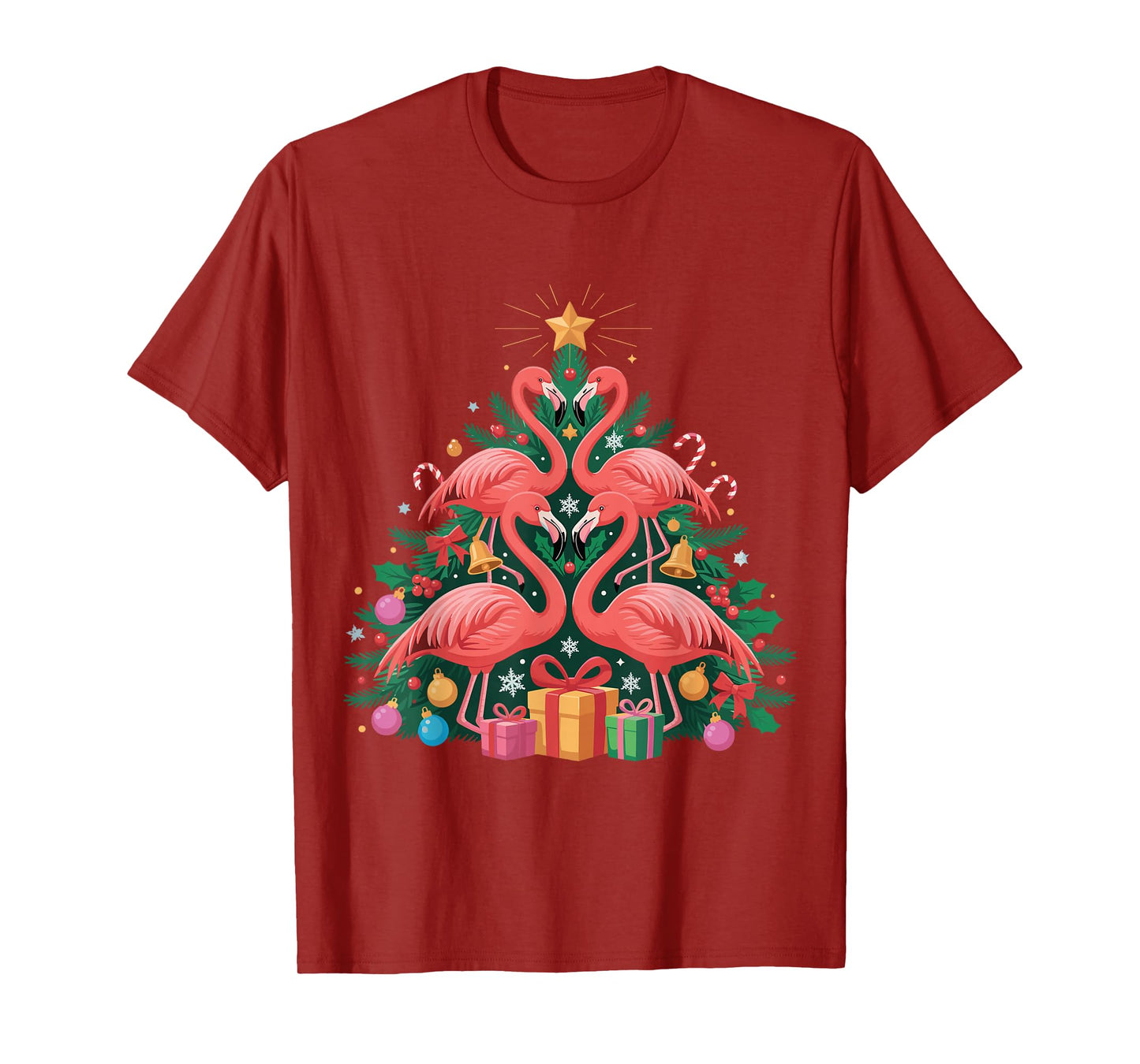 Pink Flamingo Christmas Tree Lights Santa Hat Xmas T-Shirt