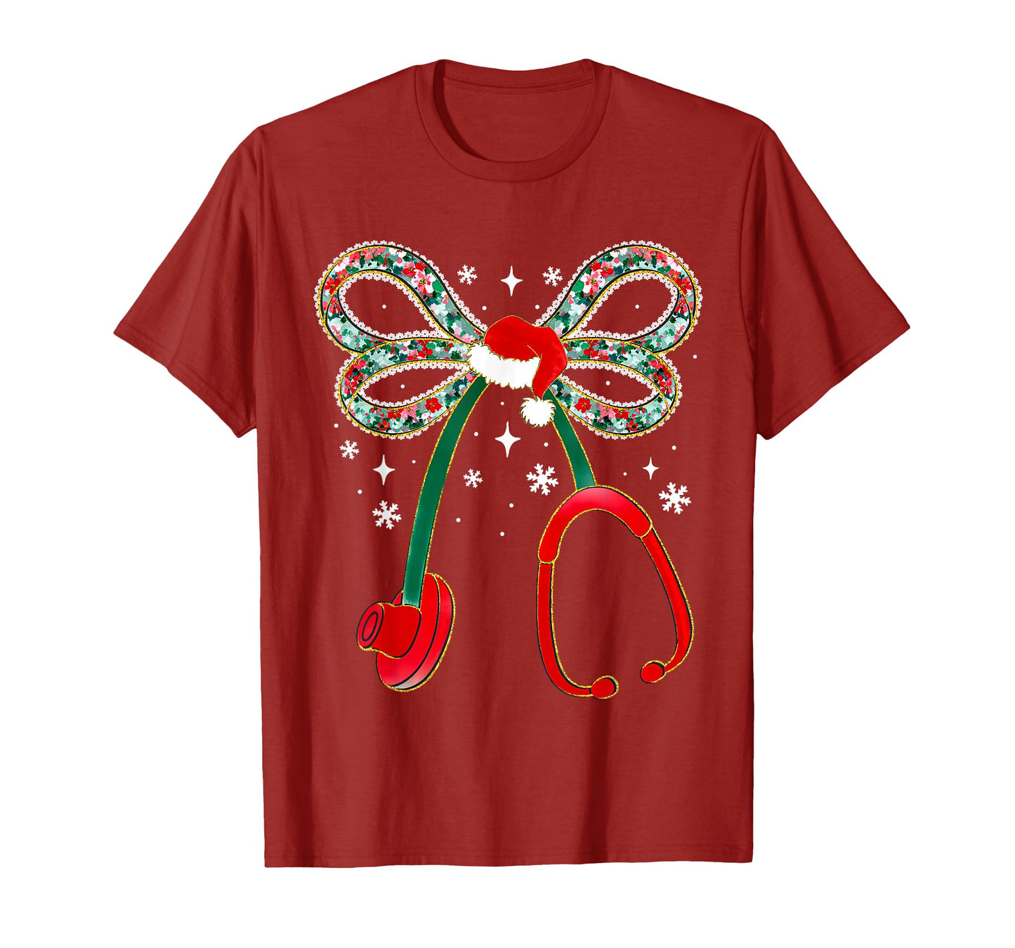 Christmas Stethoscope Bow Funny Medical Holiday Santa Nurse T-Shirt