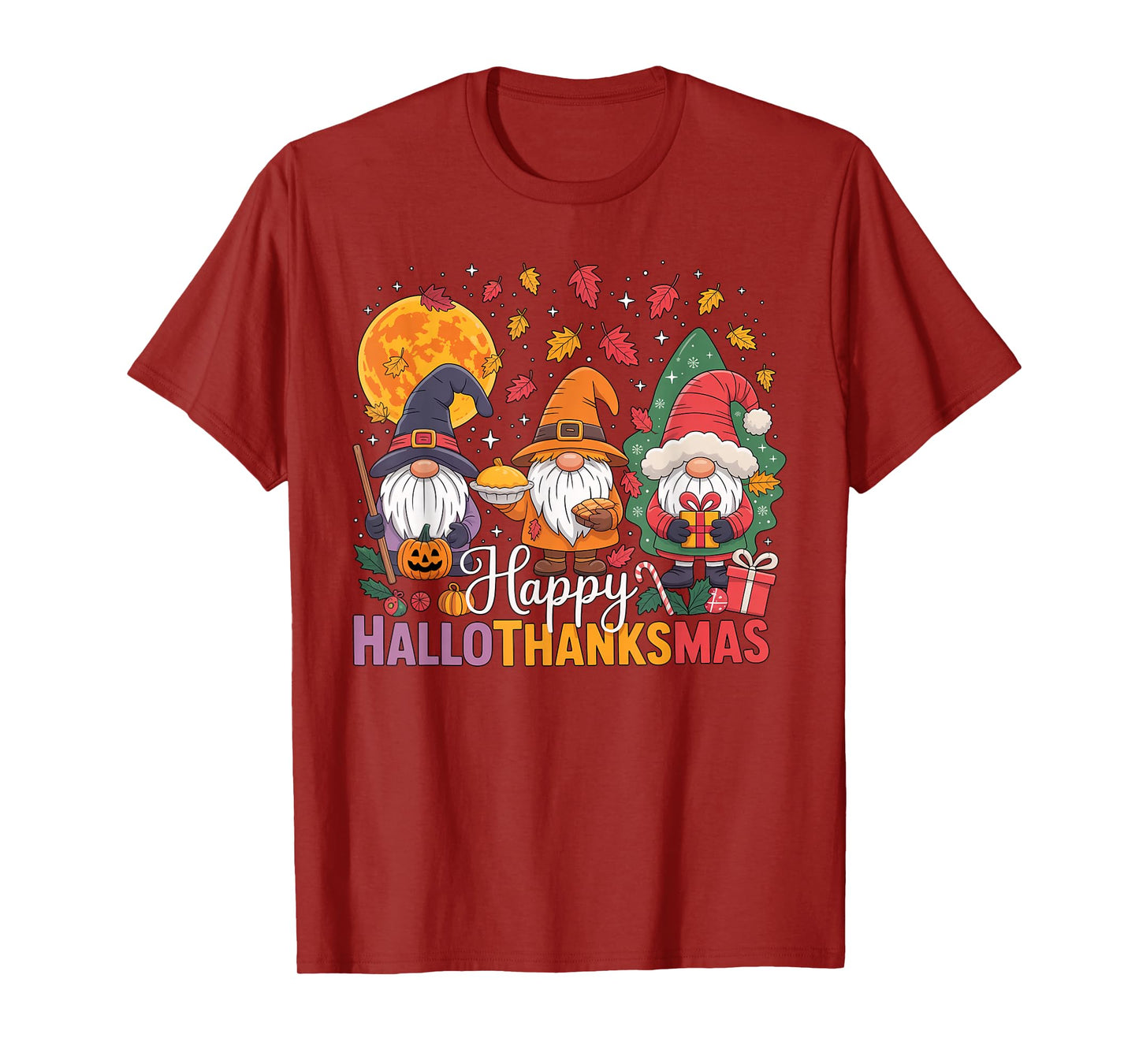 Halloween Thanksgiving Christmas Happy HalloThanksMas Gnomes T-Shirt