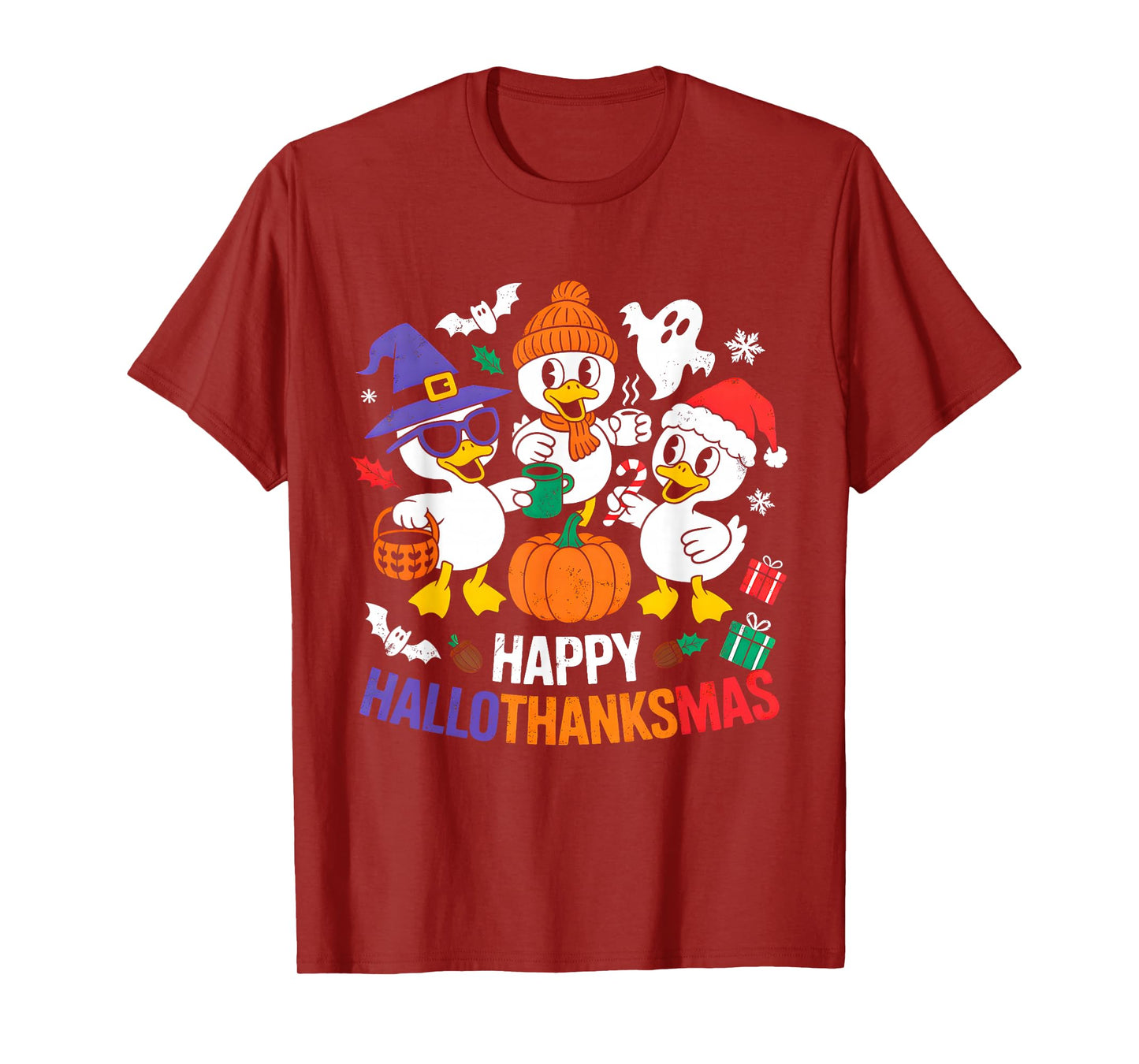 Duck Halloween Thanksgiving Christmas Happy Hallothanksmas T-Shirt