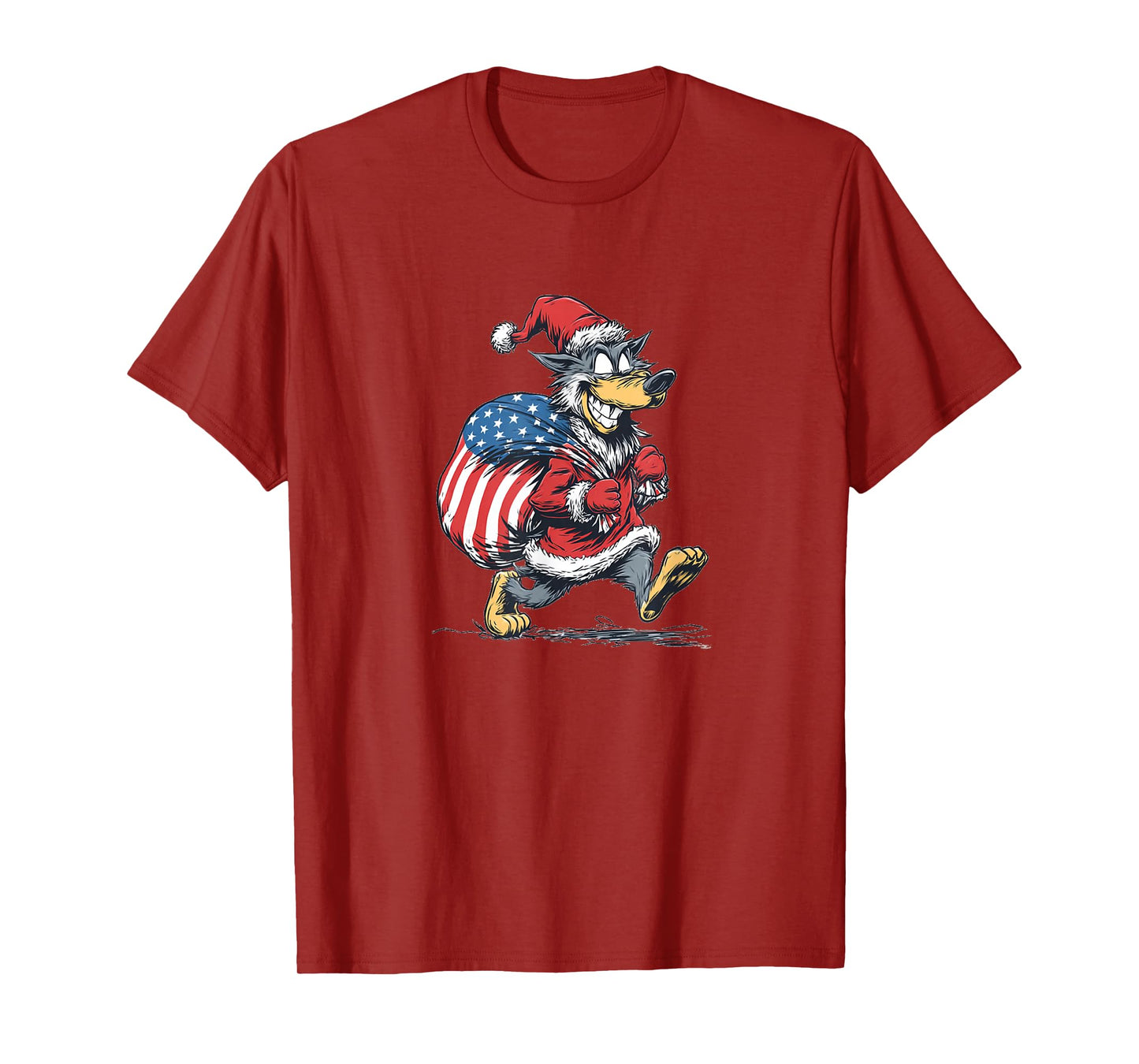 Laughing US Wolf with Santa's Bag Costume for Festive Days T-Shirt