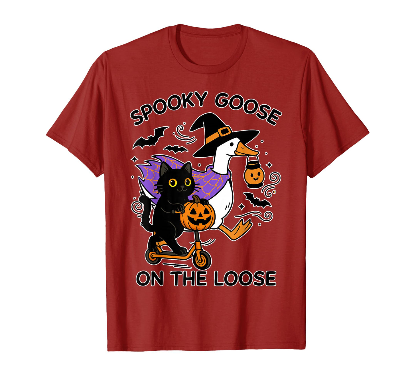 Spooky Goose On The Loose Pumpkin Cat Halloween Scooter Ride T-Shirt