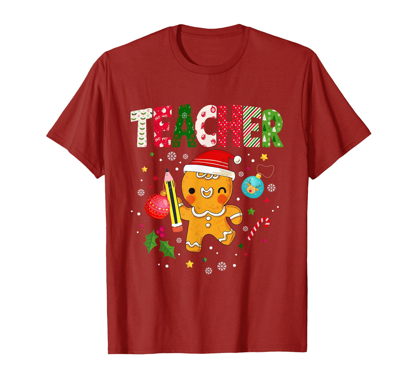Retro Teacher Christmas Santa Gingerbread Man Xmas Teacher T-Shirt