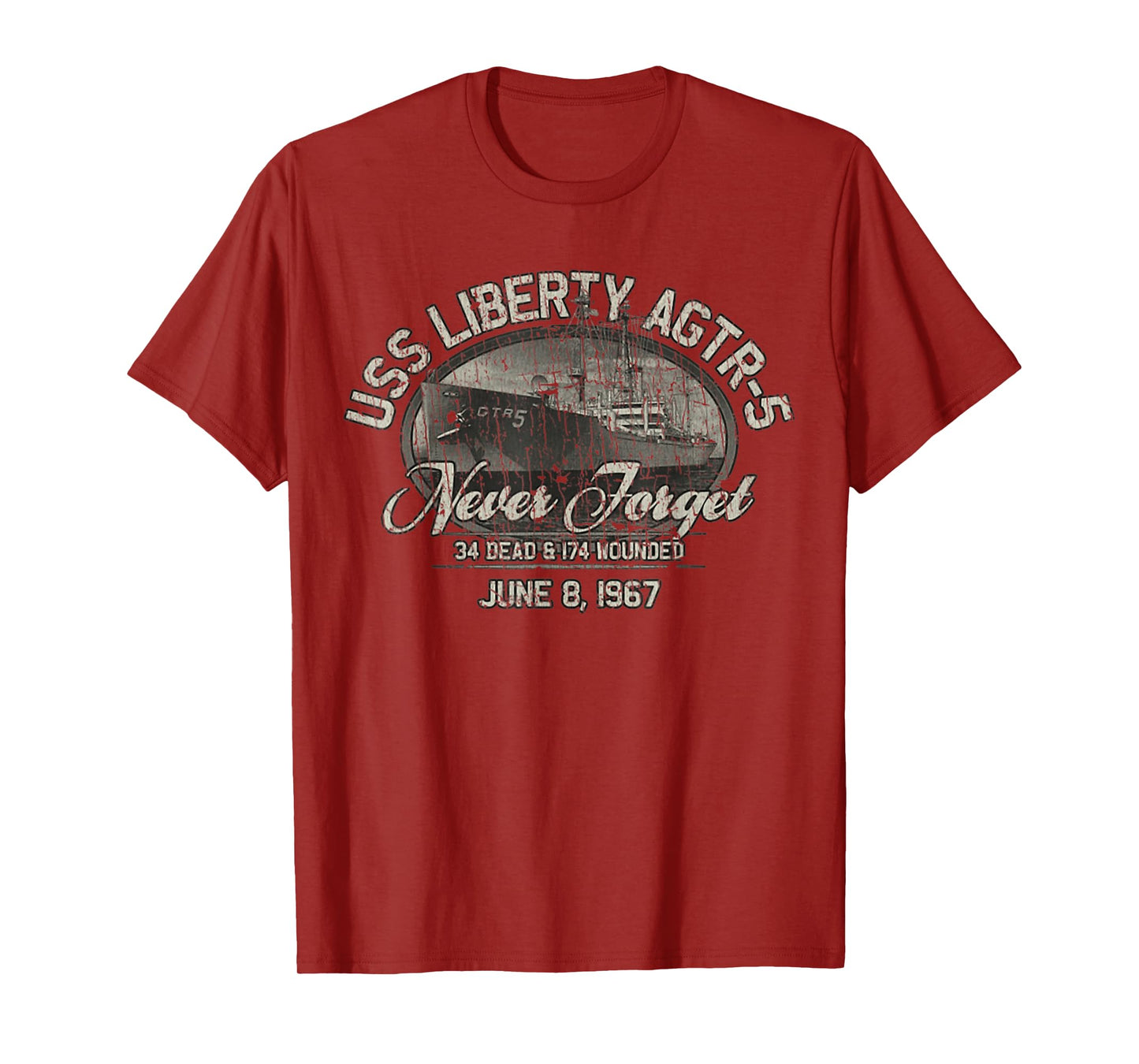 Vintage Men USS Liberty 1967 Military Distressed T-Shirt
