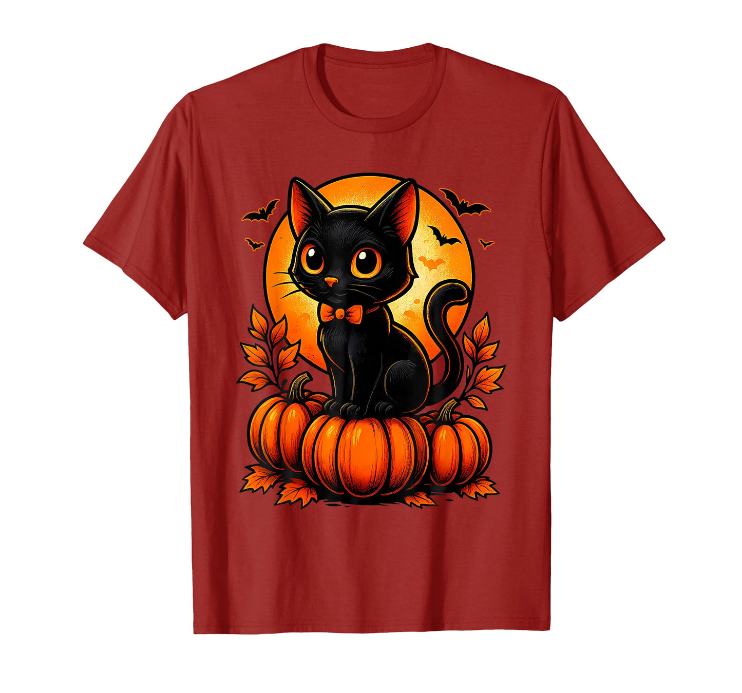 Retro Black Cat Pumpkin Halloween Costume Fall Autumn Season T-Shirt