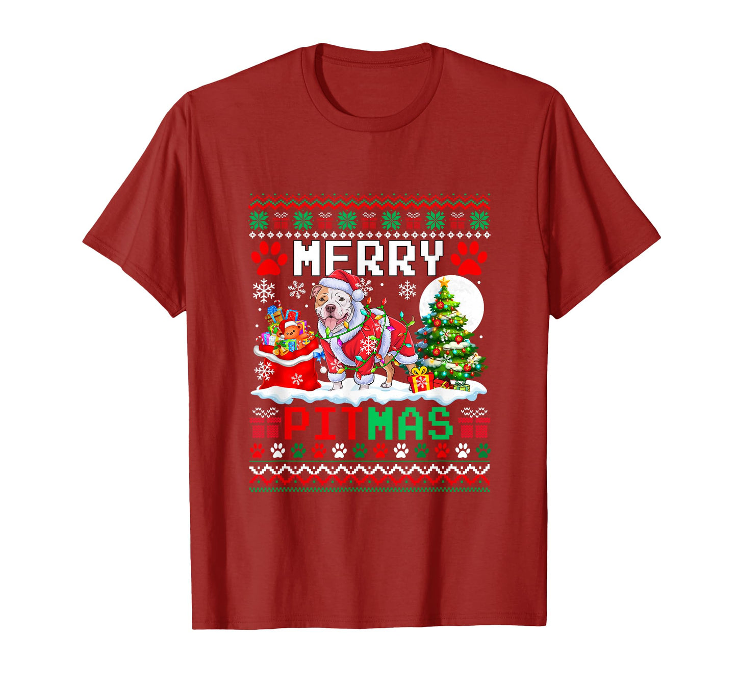 Merry Pitmas Christmas Sweater Santa Pit Bull Funny Owner T-Shirt
