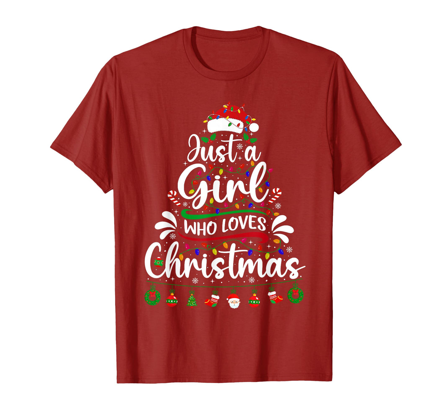 Just A Girl Who Loves Christmas Tree Lights Xmas Pajamas T-Shirt