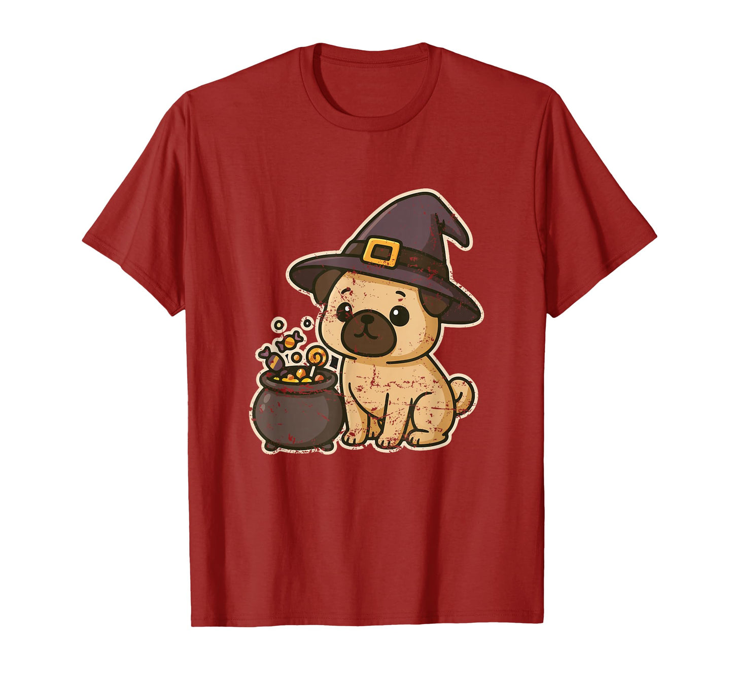 Pug Witch Hat with Candy Cauldron T-Shirt