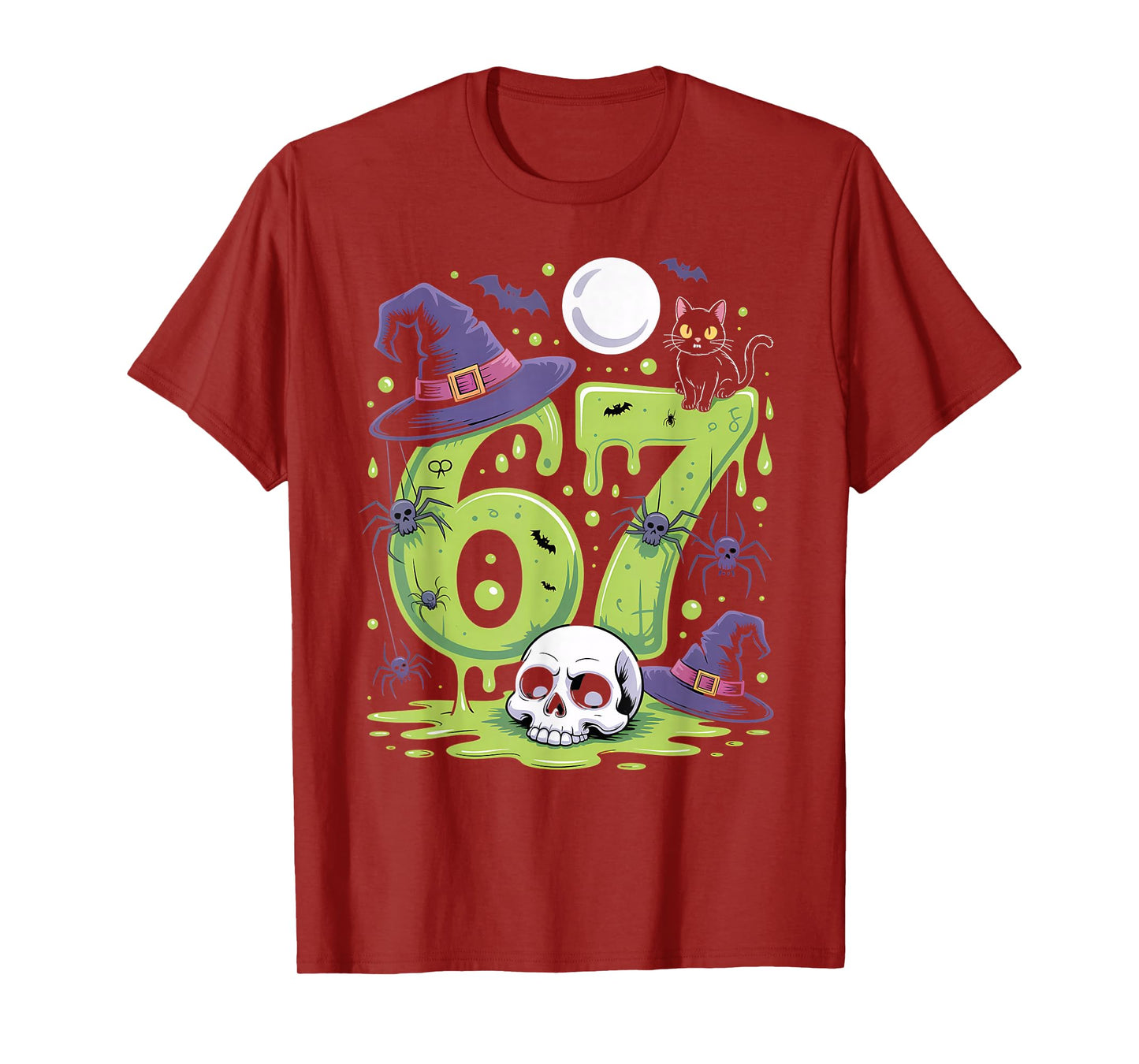 Witch Cat Number 67 Meme Six Seven Gen Alpha Slang Halloween T-Shirt