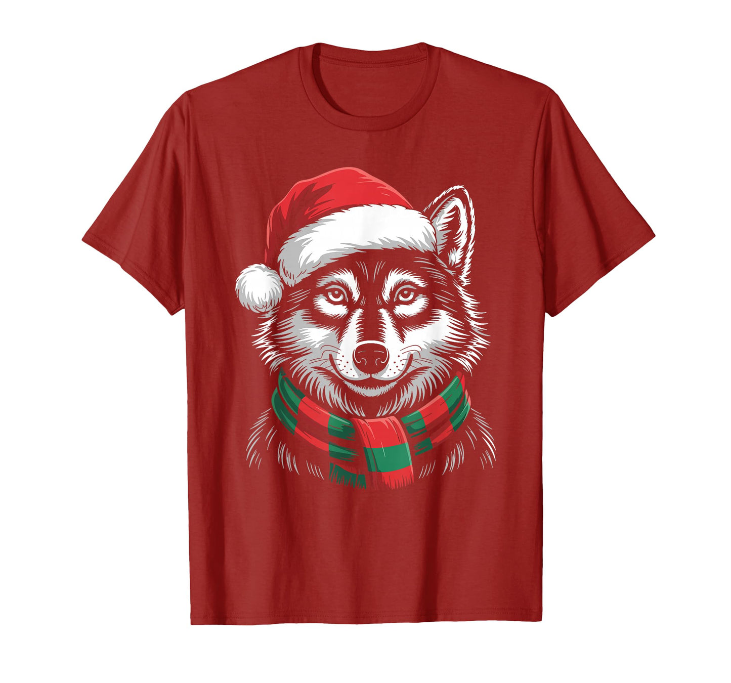 Wolf Xmas Santa Hat Scarf Christmas Costume T-Shirt