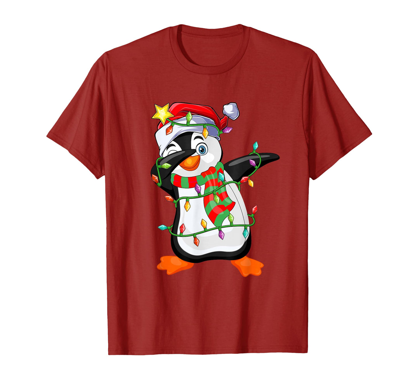Penguin Christmas Santa Hat Xmas Lights Family Funny Holiday T-Shirt
