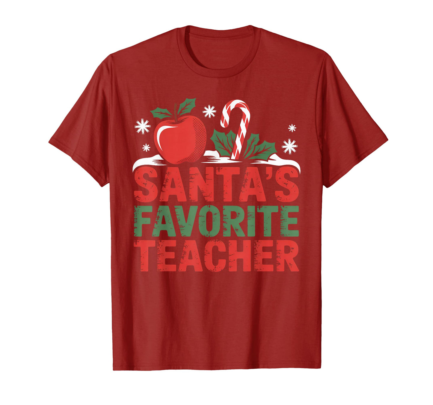 Santa’s Favorite Teacher Holiday Apple & Santa Hat Christmas T-Shirt
