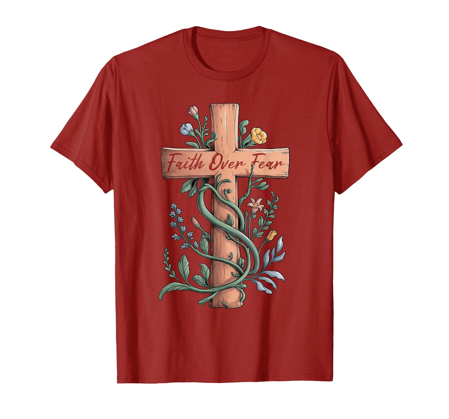Faith Over Fear Christian Women Girls Jesus Cross Religious T-Shirt