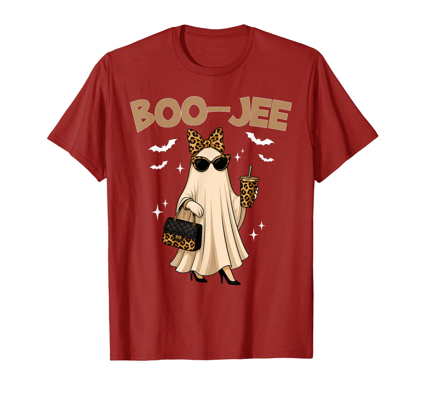 Coquette Leopard Ghost Coffee Boo-JEE Halloween Boujee Ghost T-Shirt