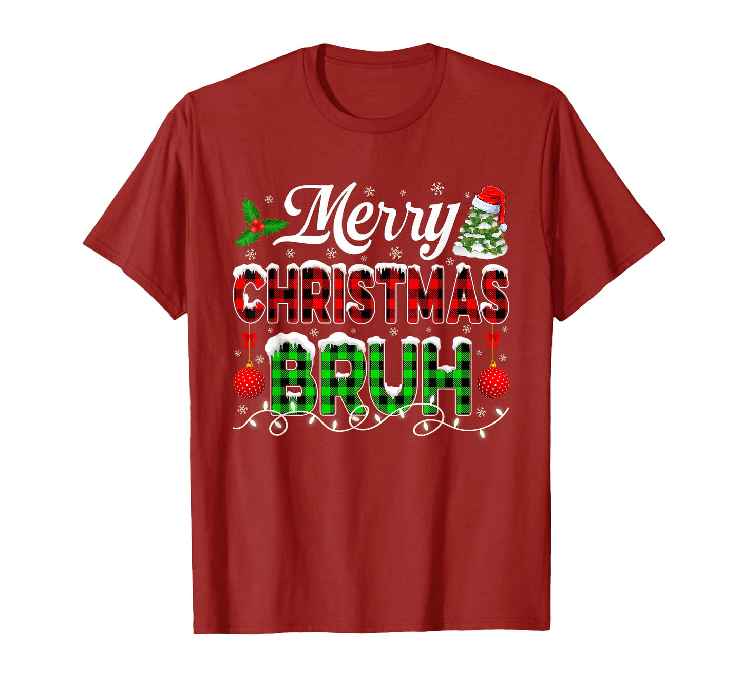 Bruh Meme Funny Green and Red Plaid Family T-Shirt