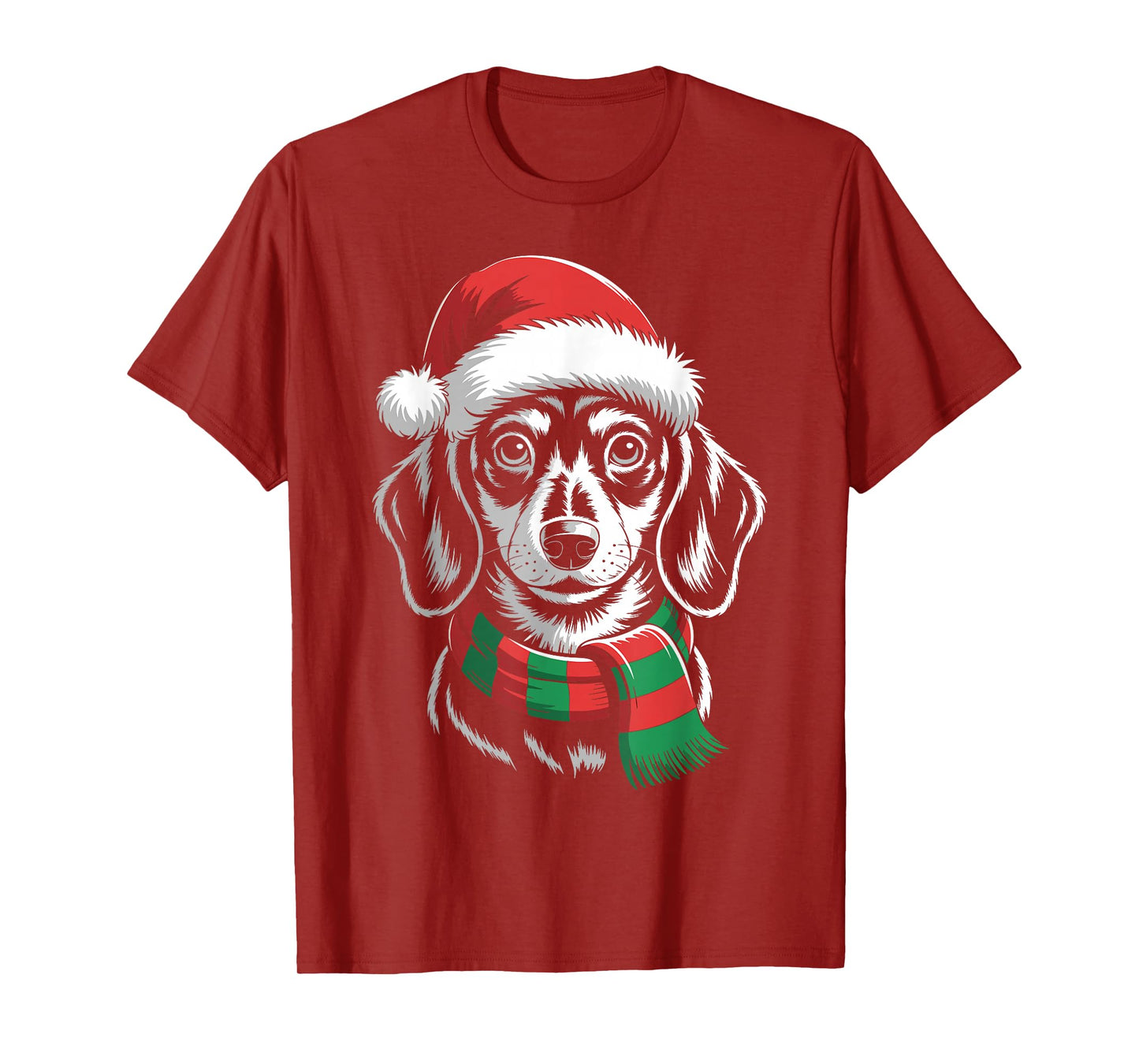 Dachshund Dog Xmas Santa Hat Scarf Christmas Costume T-Shirt