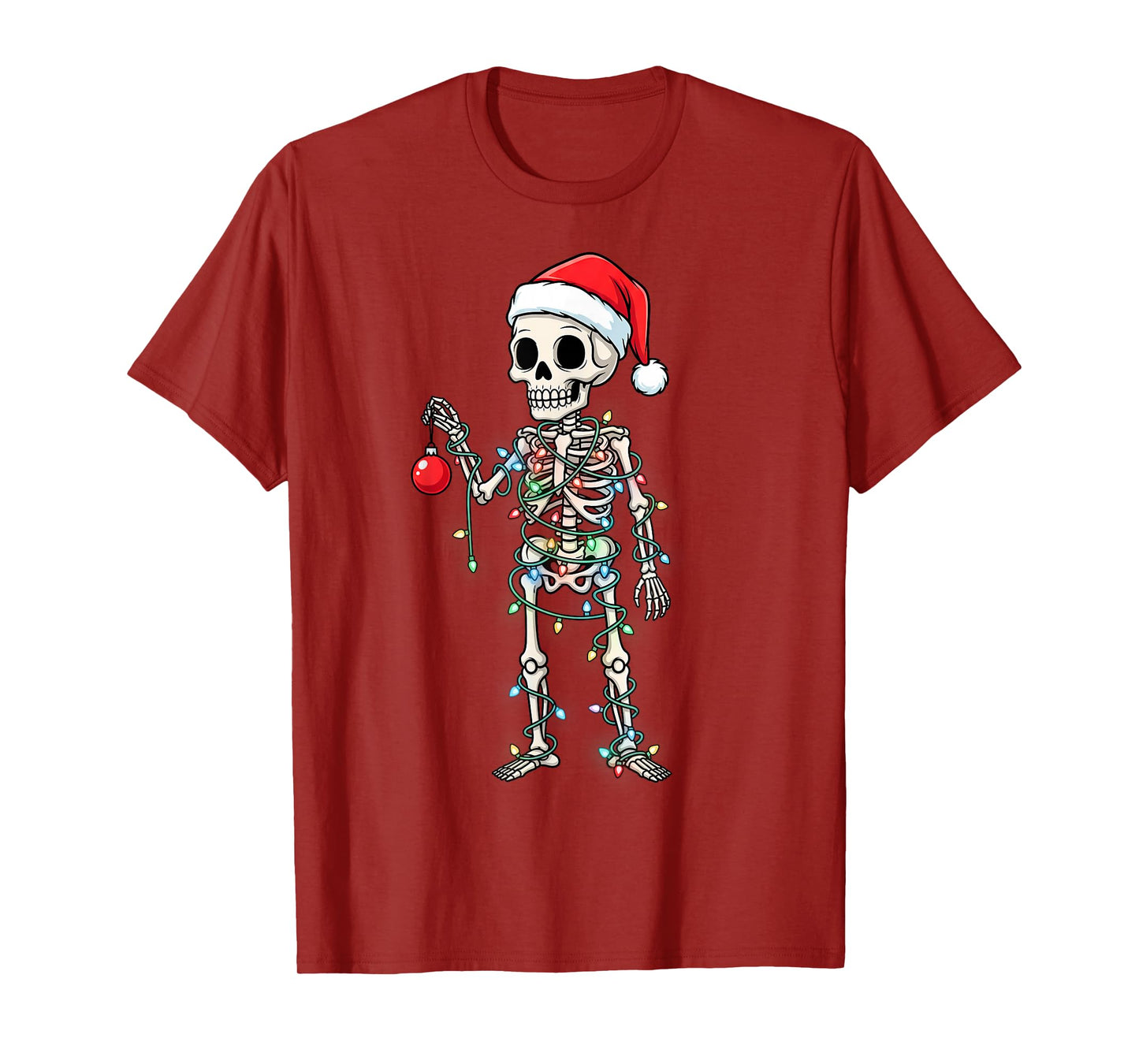 Funny Halloween Skeleton Tangled Christmas Lights Santa Hat T-Shirt