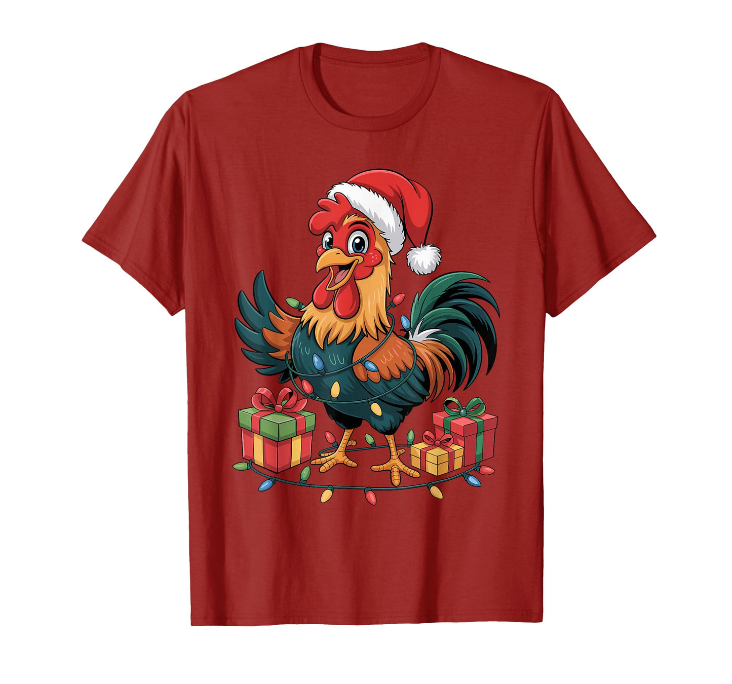 Rooster Santa Hat Christmas Design Funny Farm Animal Lovers T-Shirt