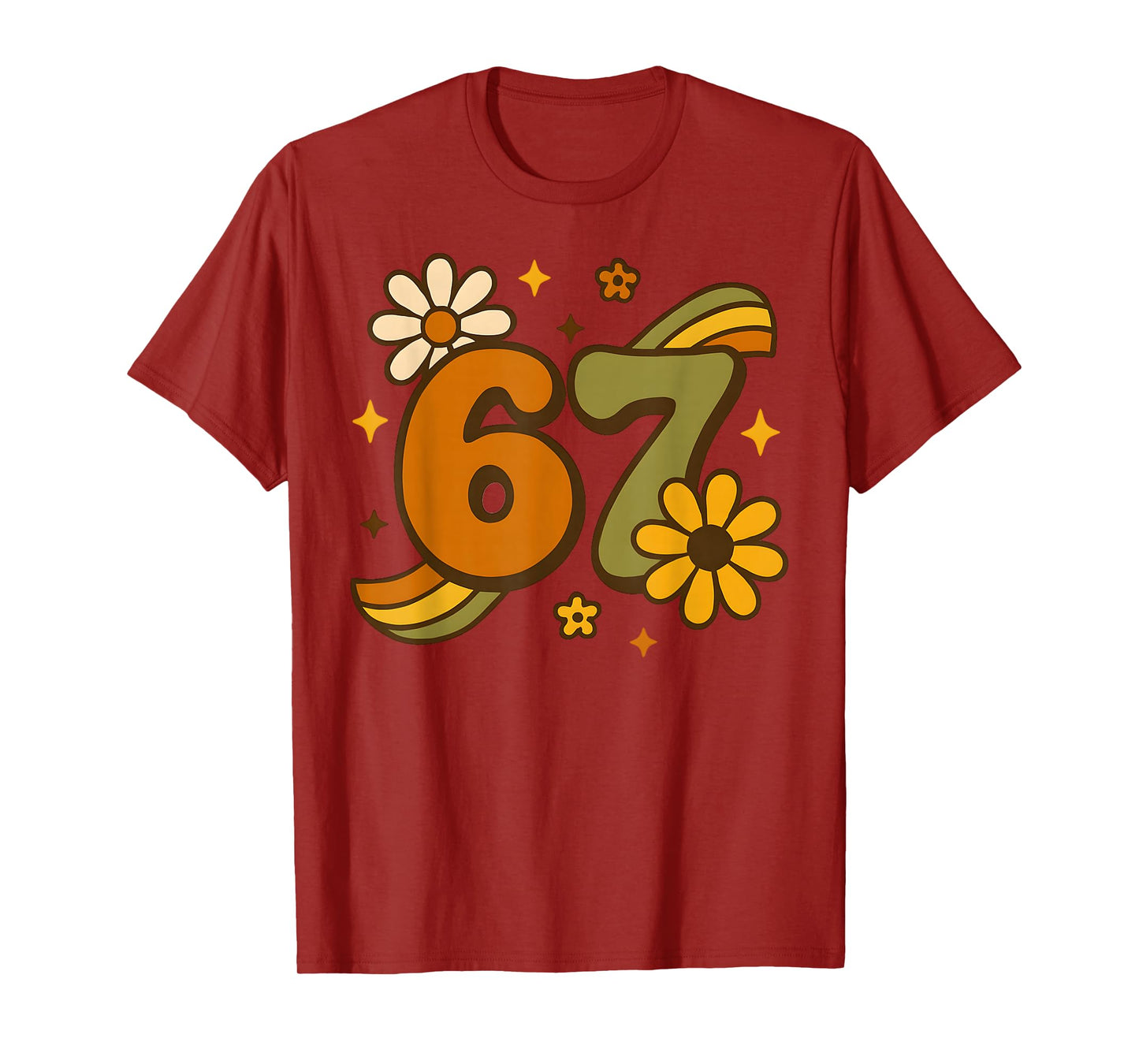 67 Meme Fall Autmn Groovy Retro 70s Six Seven Boho Flower T-Shirt