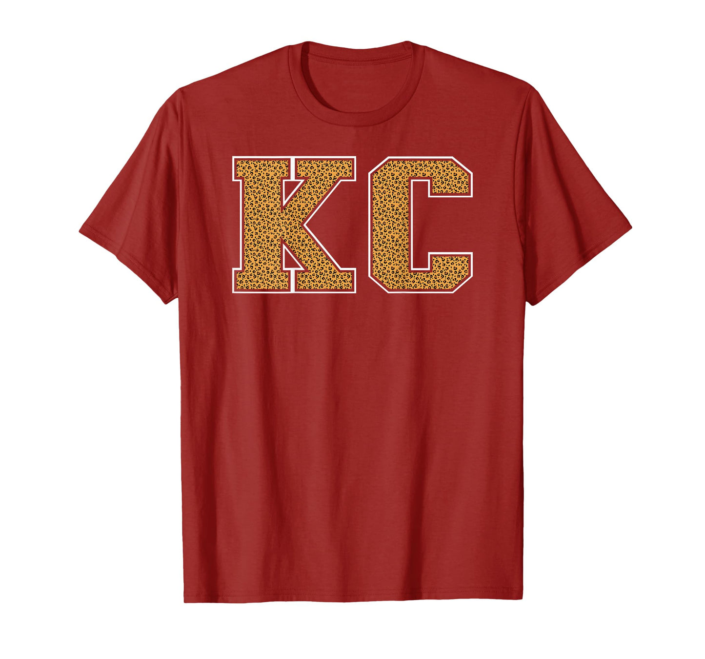 KC Leopard Pattern Retro Varsity Style Kansas City KC Back T-Shirt