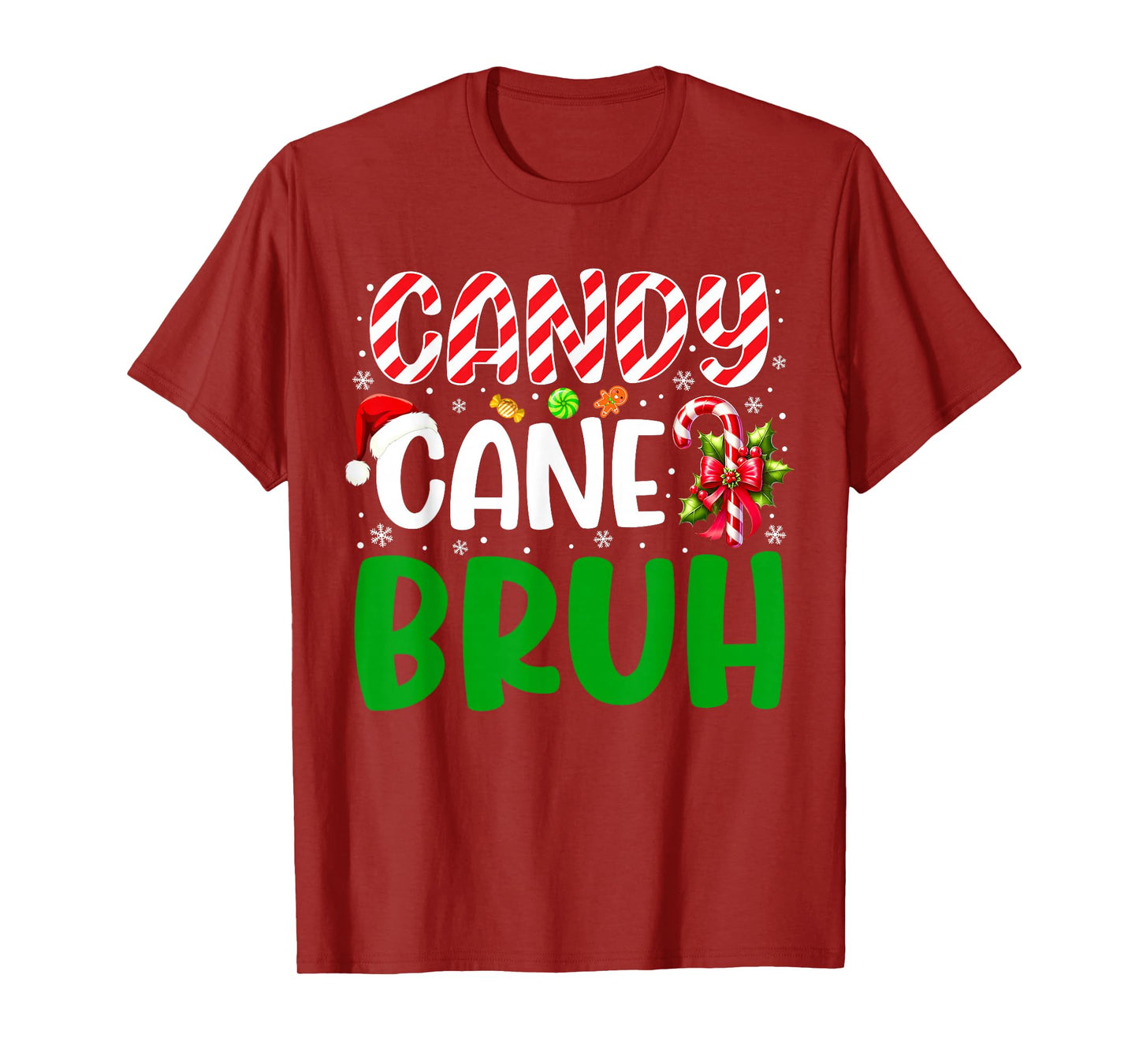 Candy Cane Bruh Funny Christmas Family Matching Xmas Pajamas T-Shirt