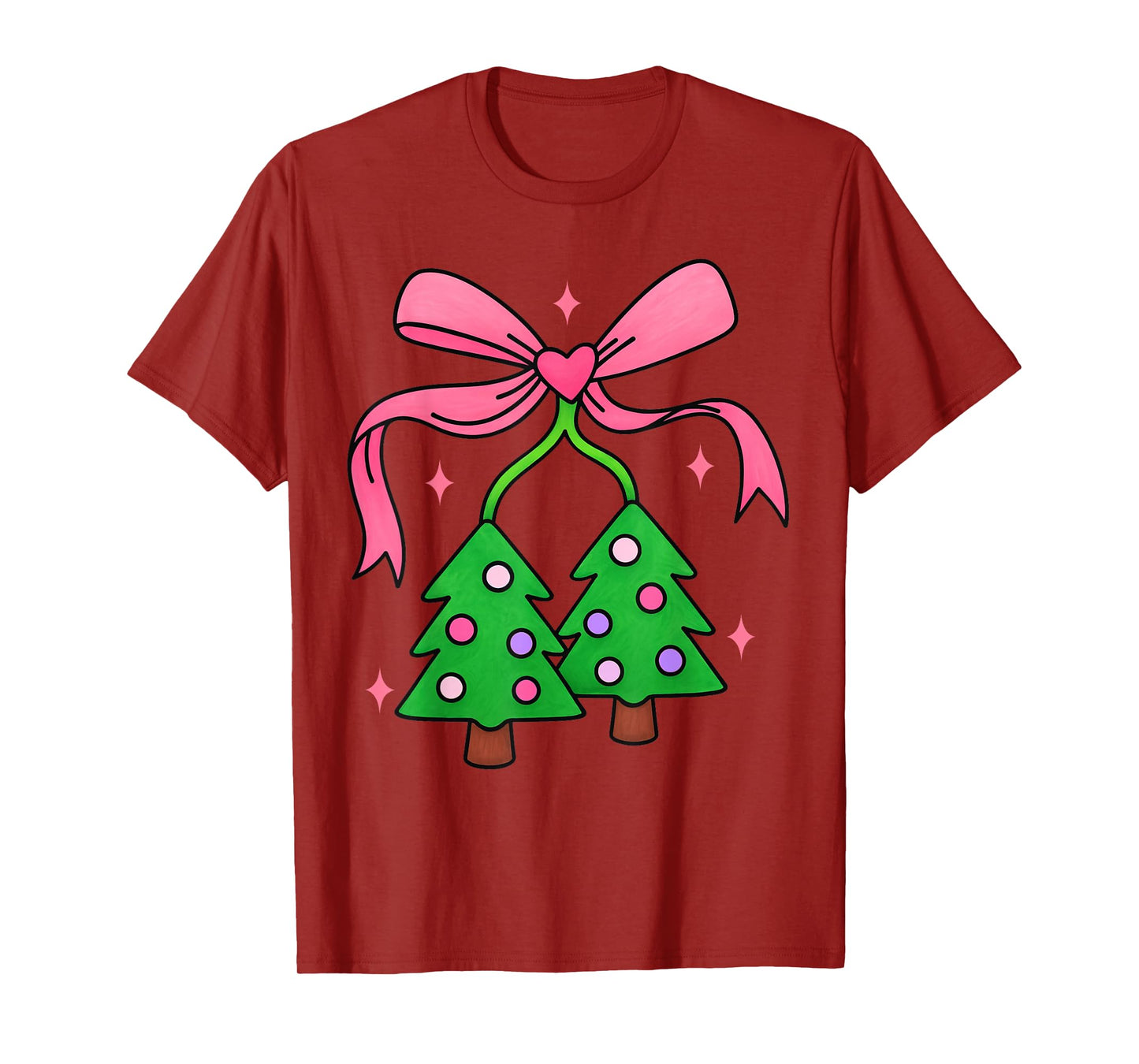 Cute Christmas Girls Tree Women Bow Cherry Holiday Santa T-Shirt