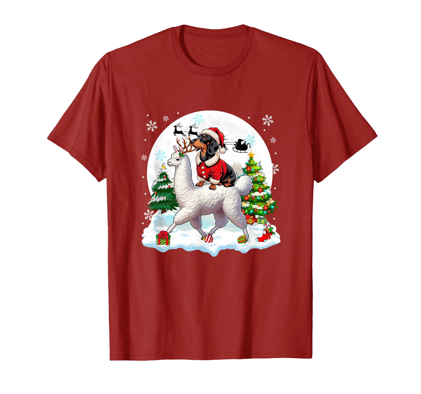 Santa Dachshund Riding Llama Reindeer Christmas Owner Kids T-Shirt