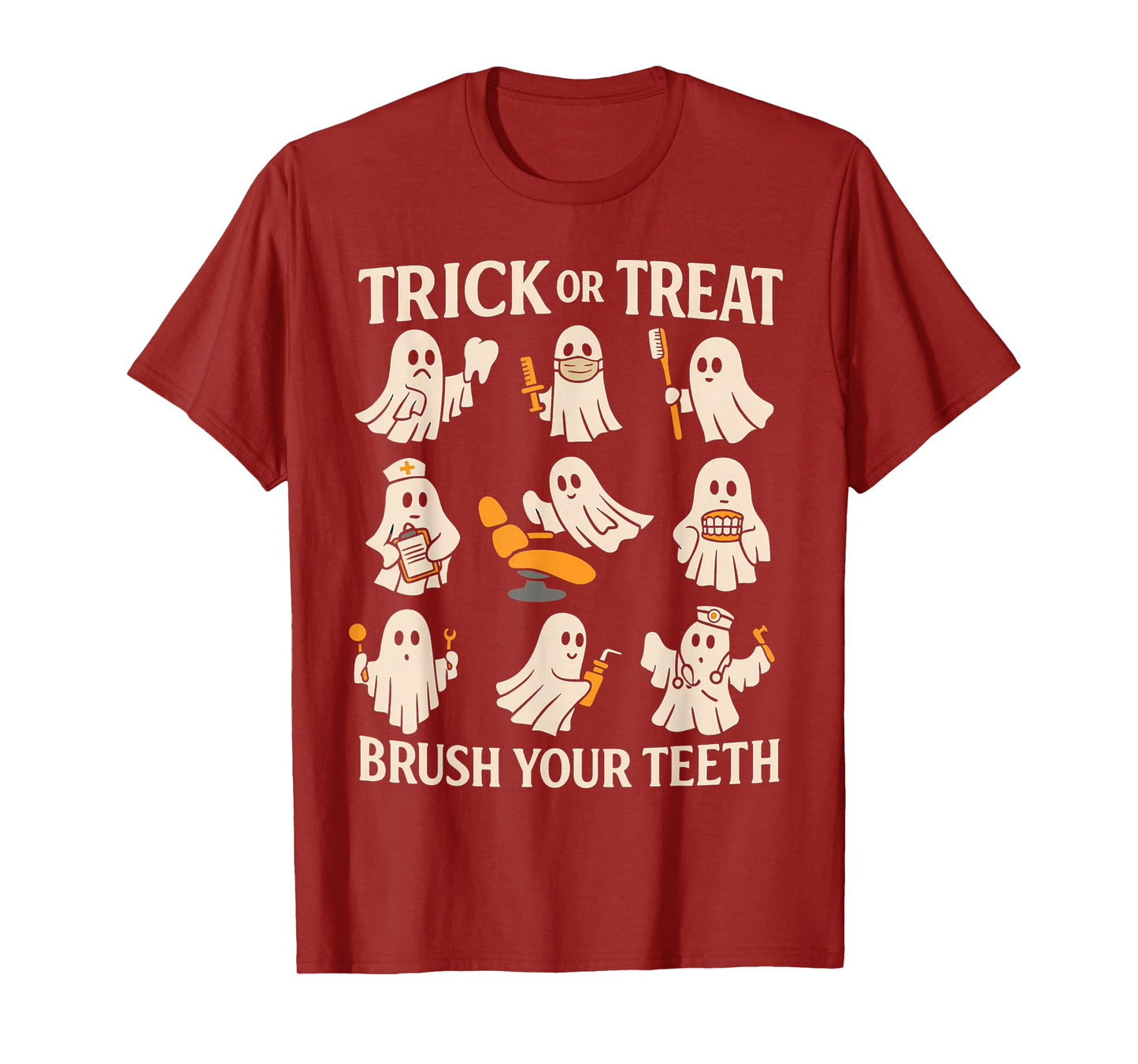 Trick Or Treat Brush Your Teeth Ghost Cute Halloween Dentist T-Shirt