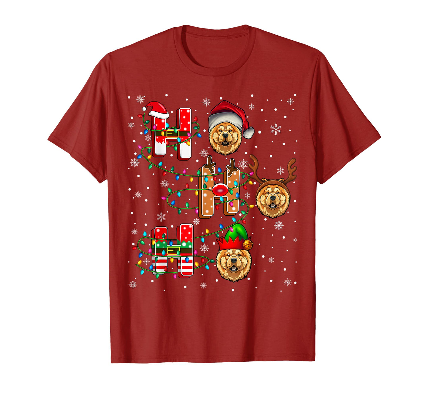 Ho Ho Ho Santa Reindeer Hat Elf Matching Chow Chow Dog Xmas T-Shirt