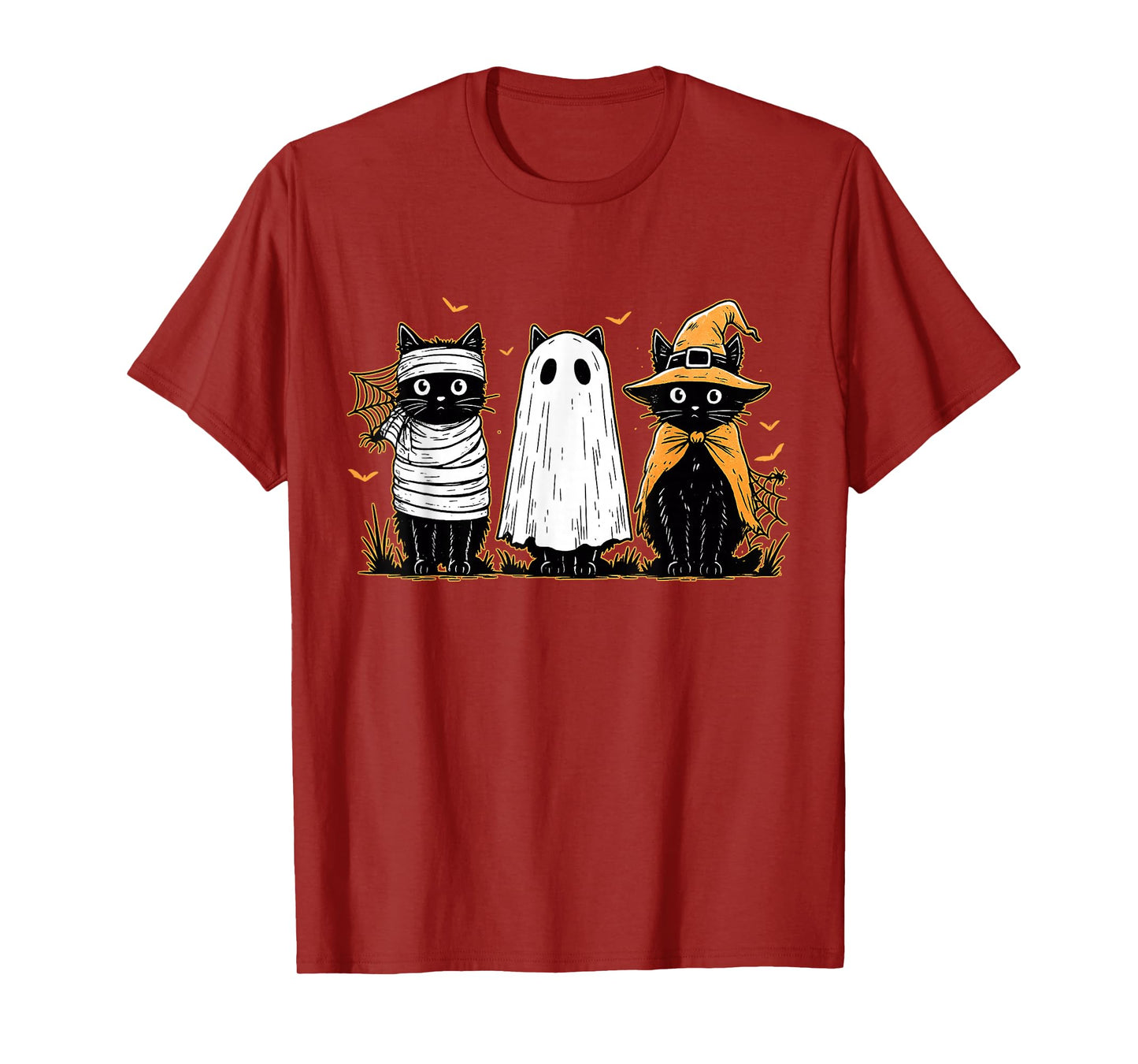 Retro Black Cat Witch Scary Halloween Pumpkin Women Men Kids T-Shirt