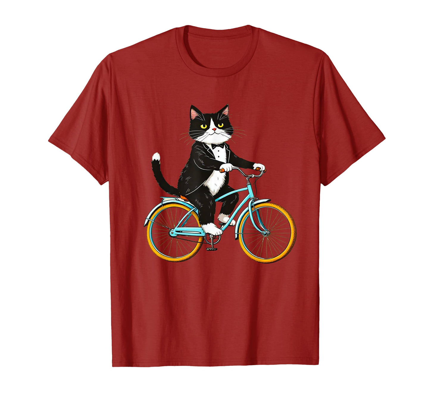 Tuxedo Cat Riding Bike Funny Vintage Animal Lover T-Shirt