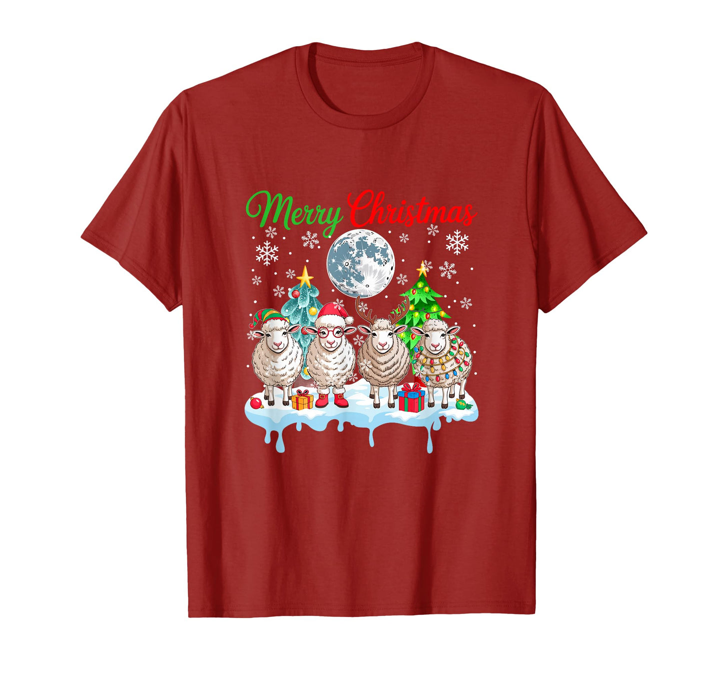 Merry Christmas Snow Group Santa Elf Reindeer Sheeps Farmer T-Shirt