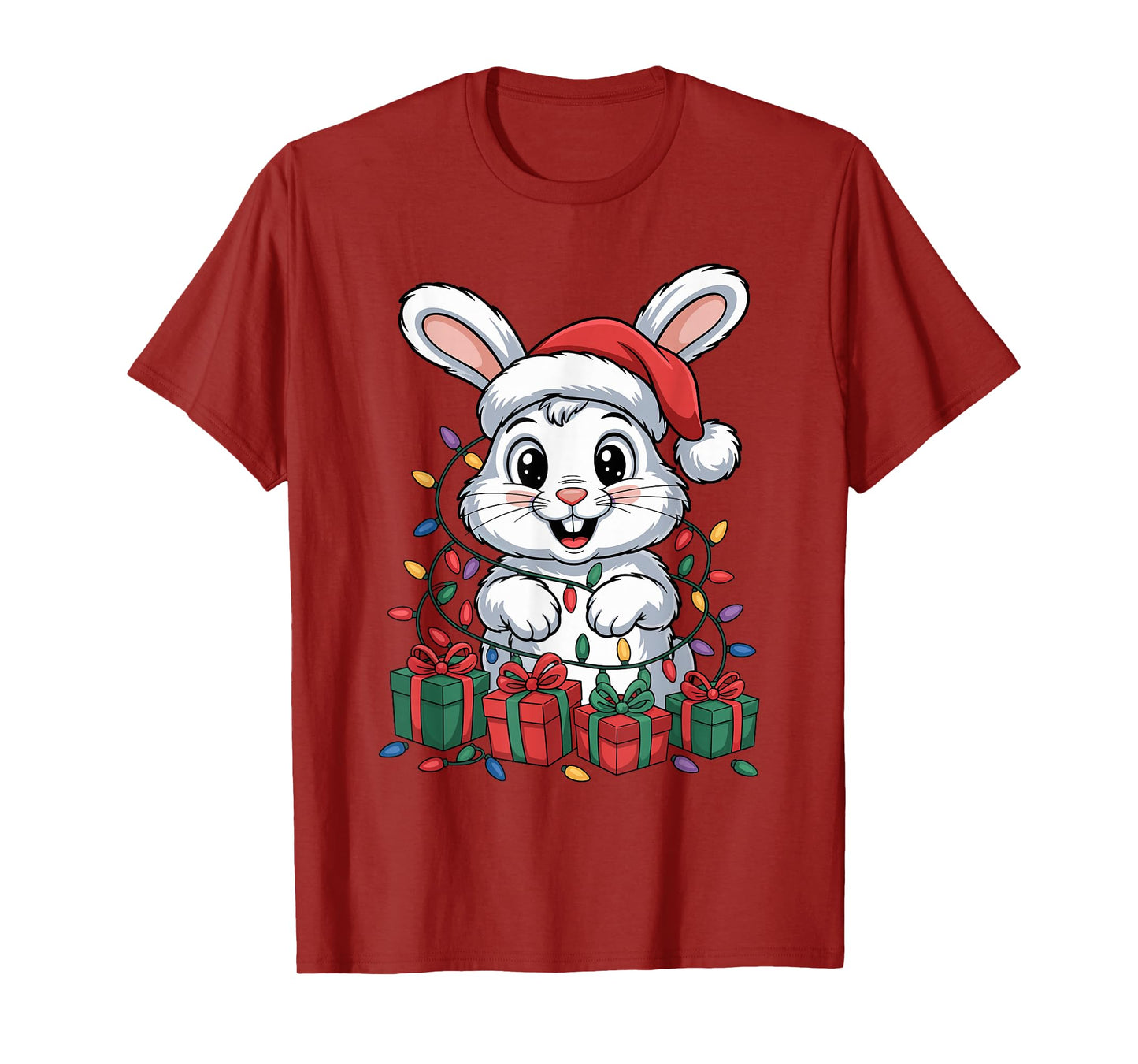 Rabbit Santa Hat Christmas Design Funny Animal Lover Holiday T-Shirt