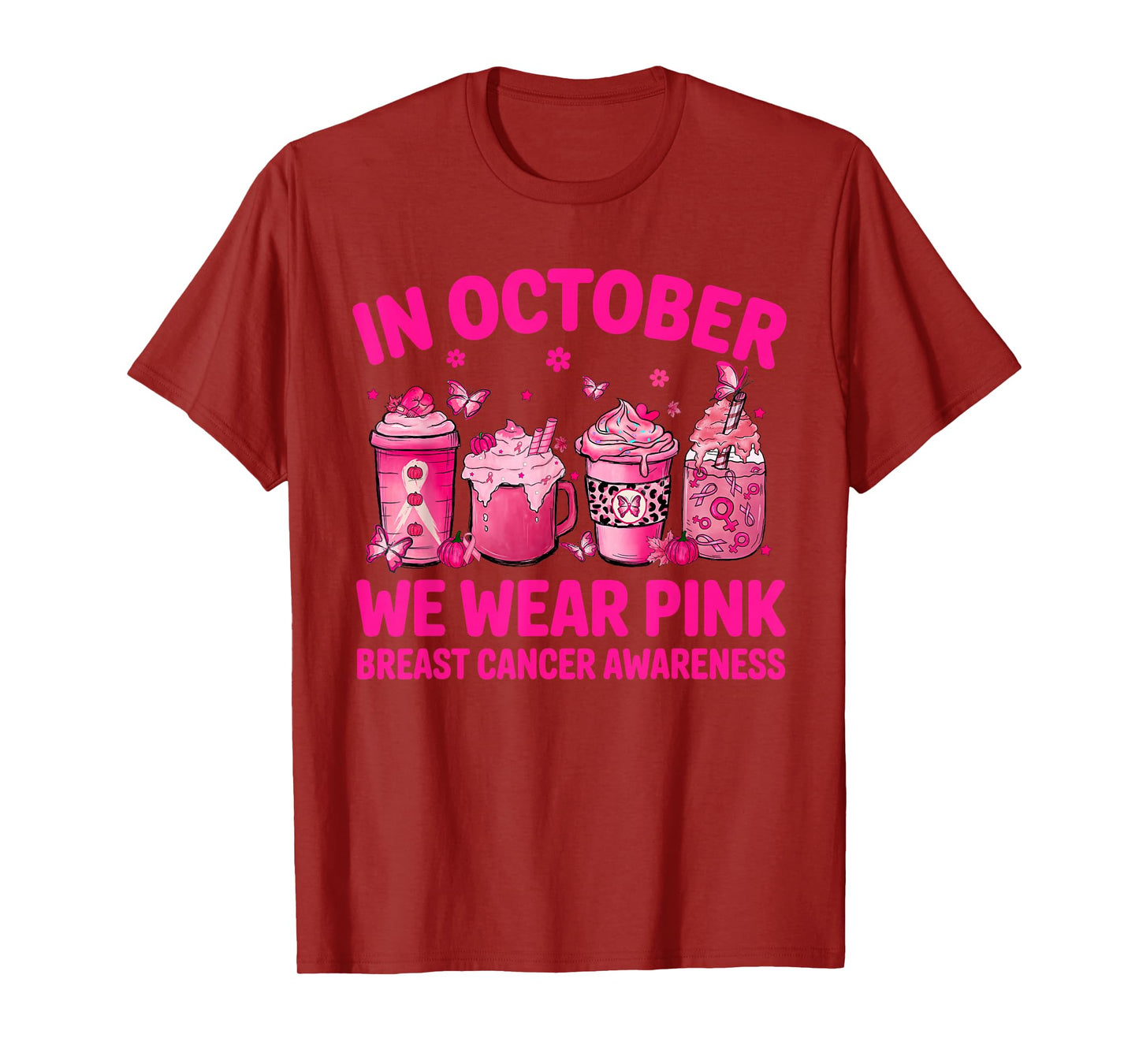 in October We Wear Pink Pumpkin Breast Cancer Awareness T-Shirt