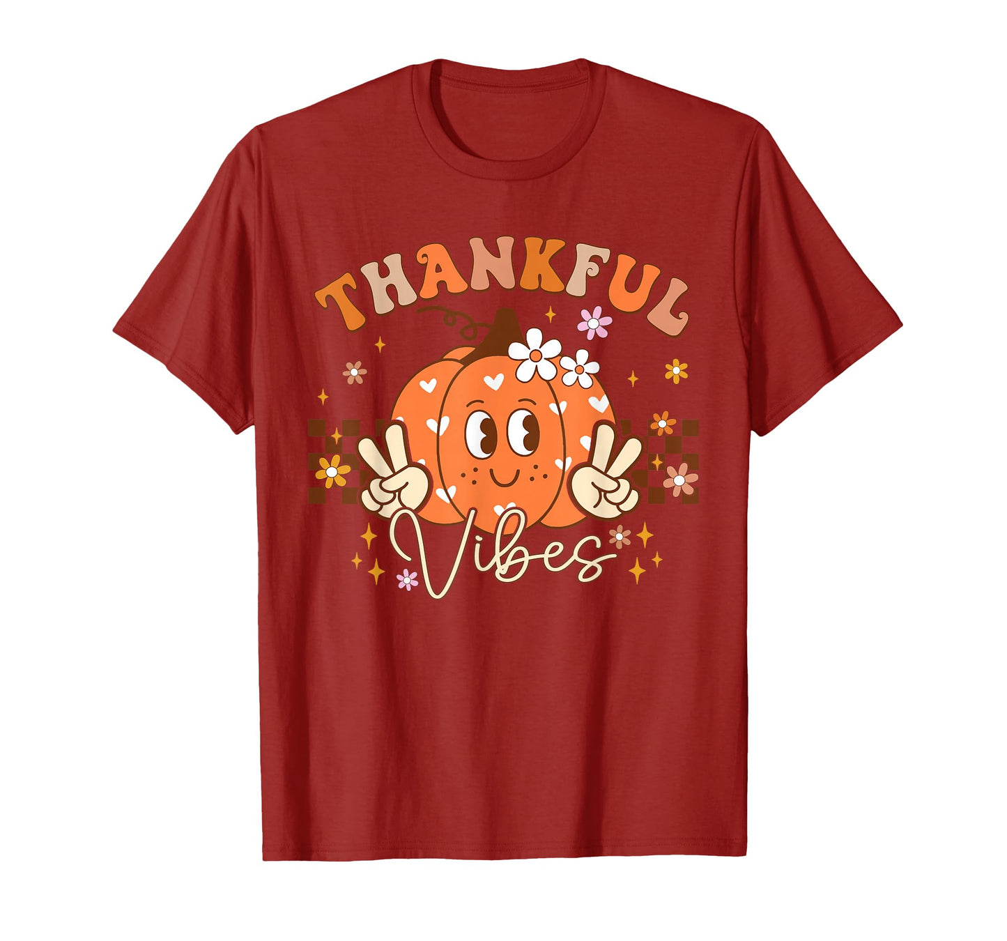 Retro Groovy Fall Pumpkin Peace Tee Thanksgiving Women Girls T-Shirt