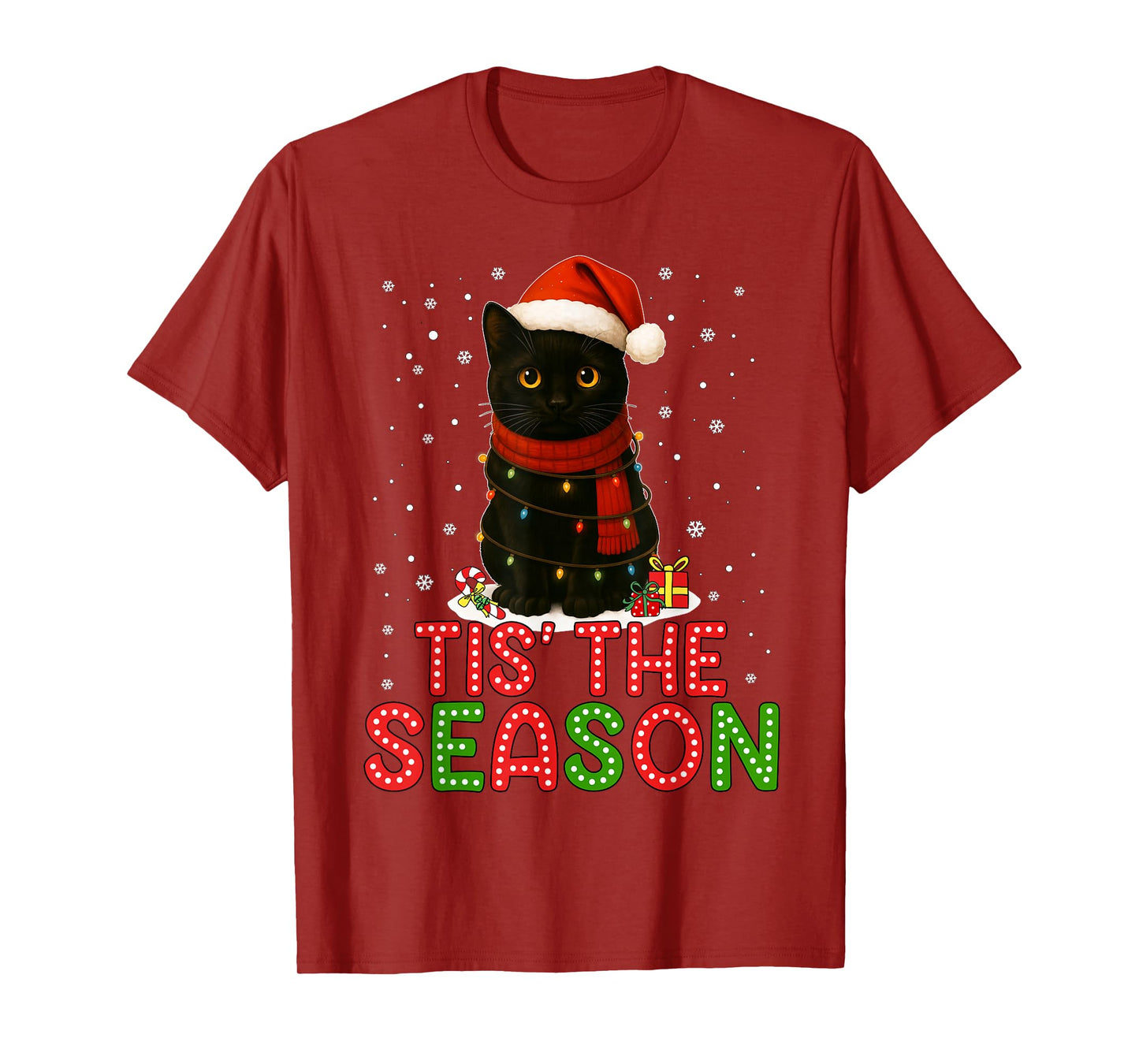 Tis' The Season Santa Hat Funny Black Cat Christmas Women T-Shirt