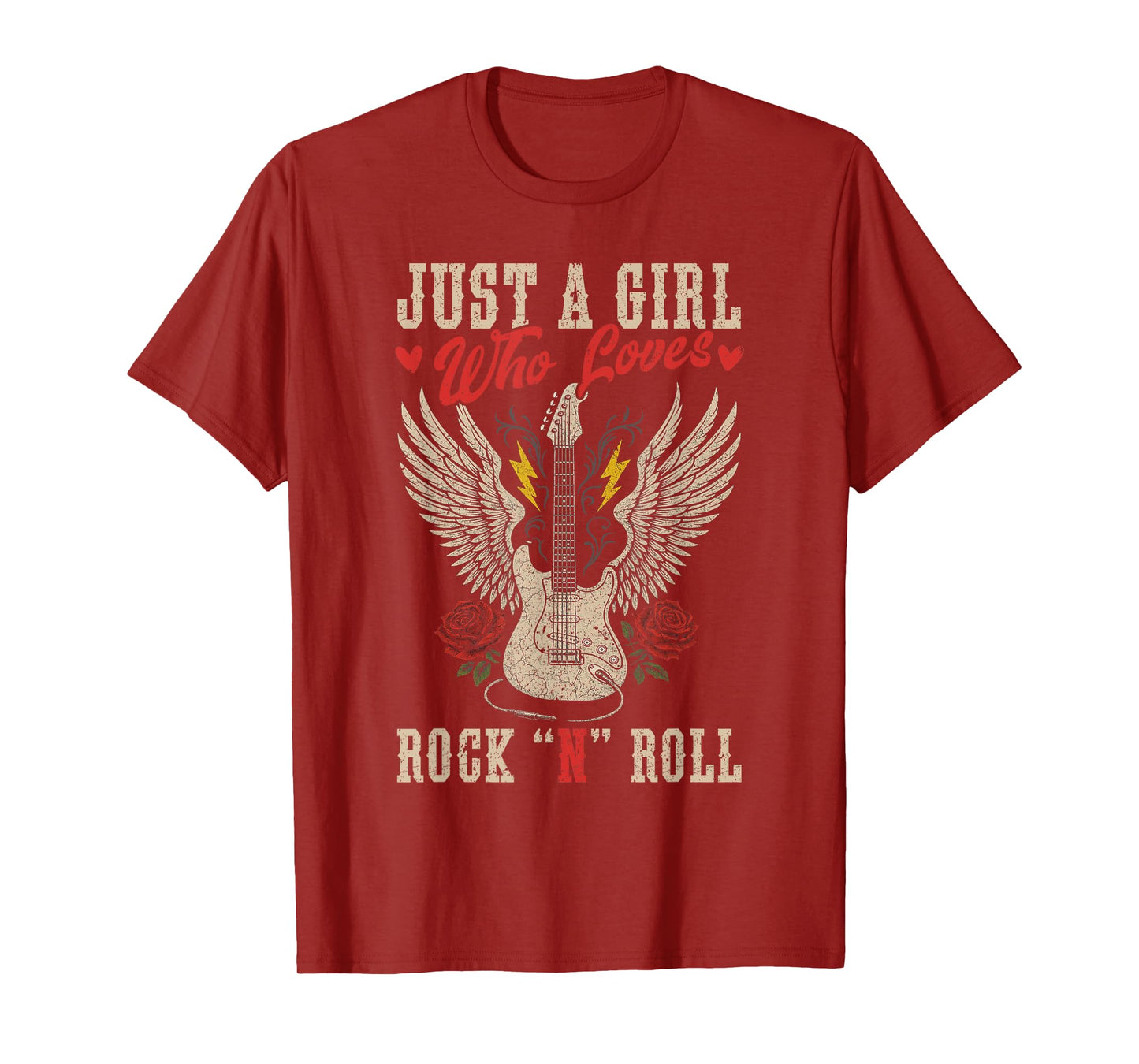 Just A Girl Who Loves Rock N Roll Guitar Rock Music Vintage T-Shirt