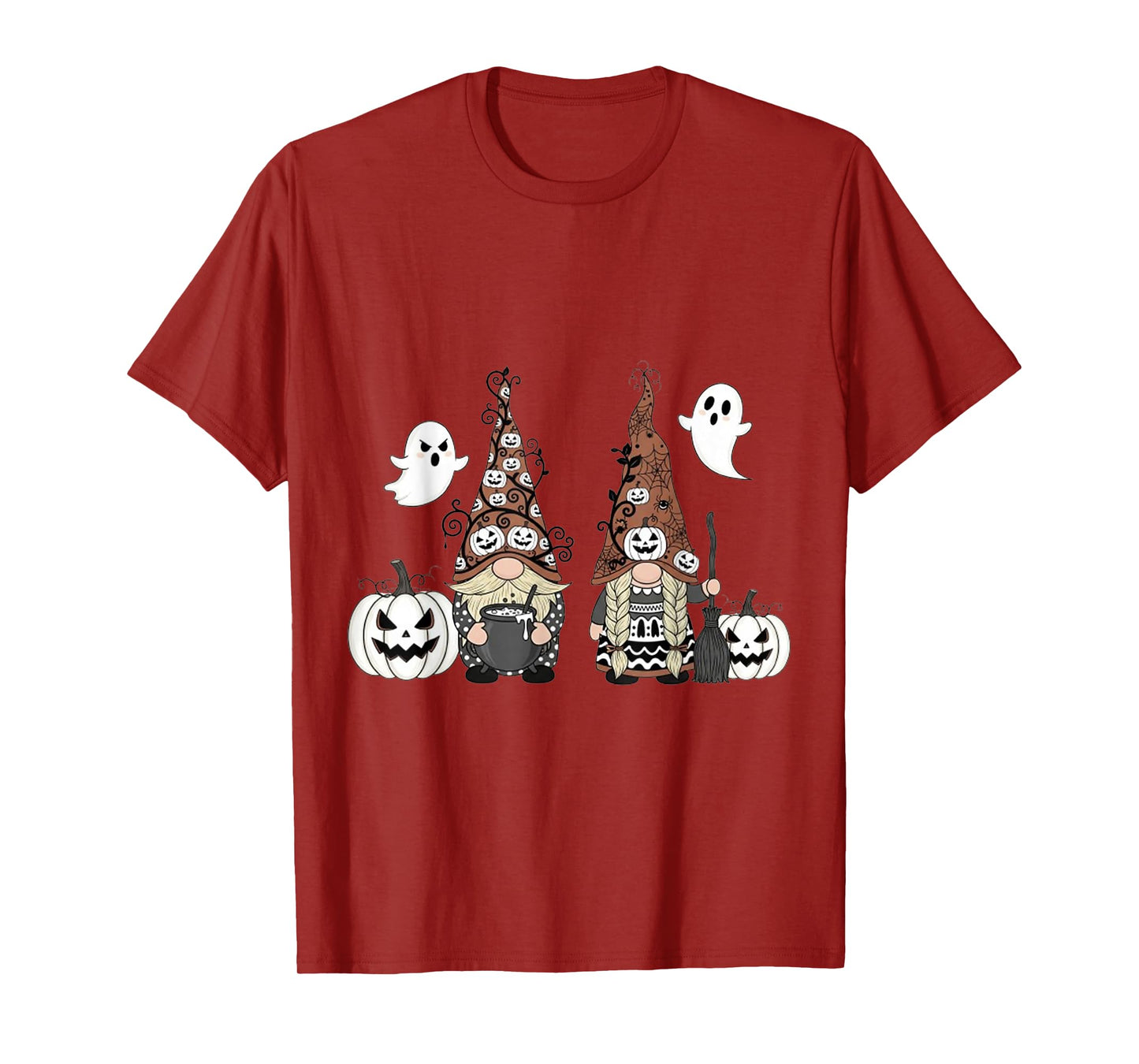 Funny Gnome Halloween with Pumpkin Ghost Leopard Design T-Shirt