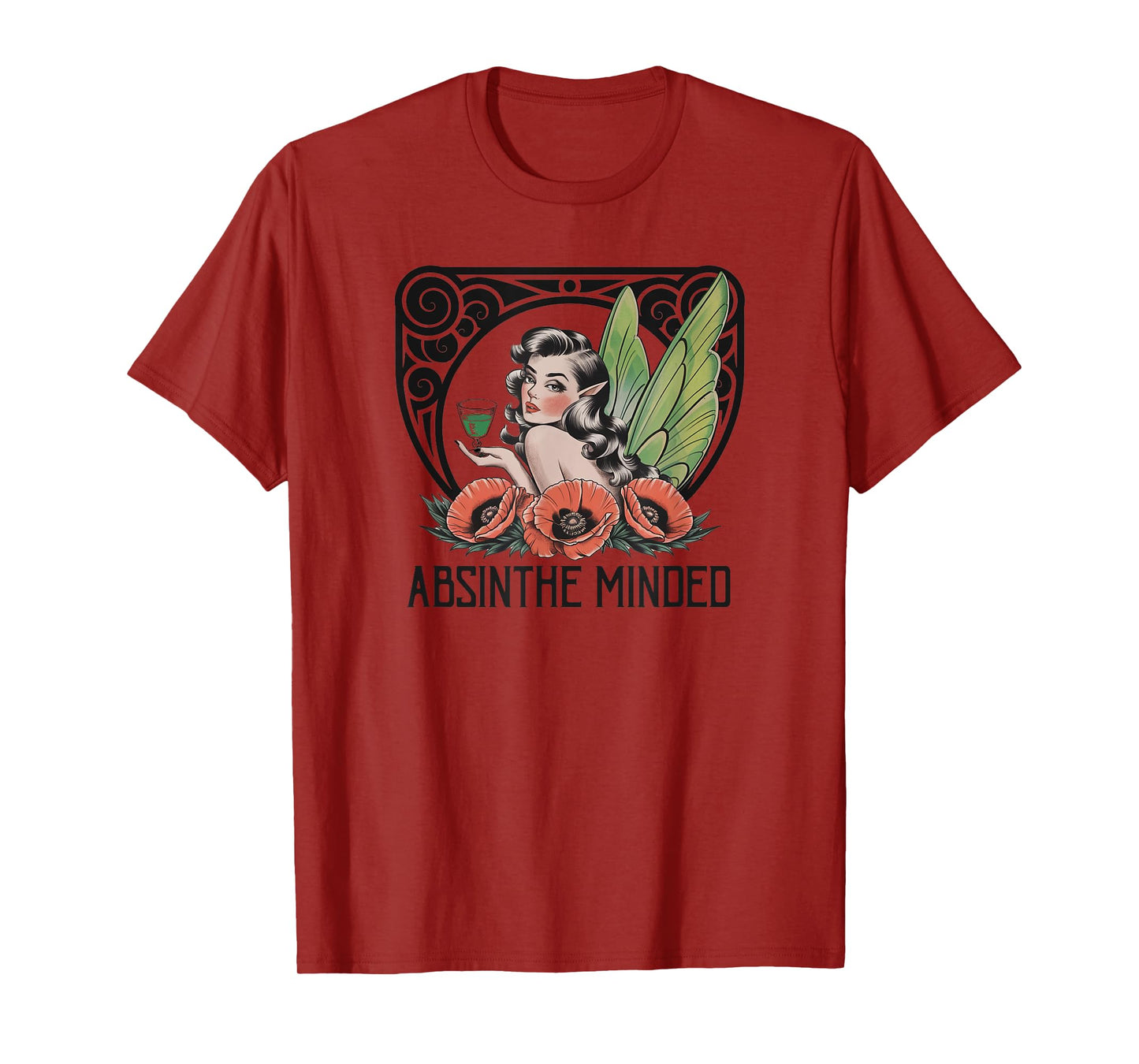 Absinthe Minded Art Nouveau Green Fairy Vintage Poppies T-Shirt