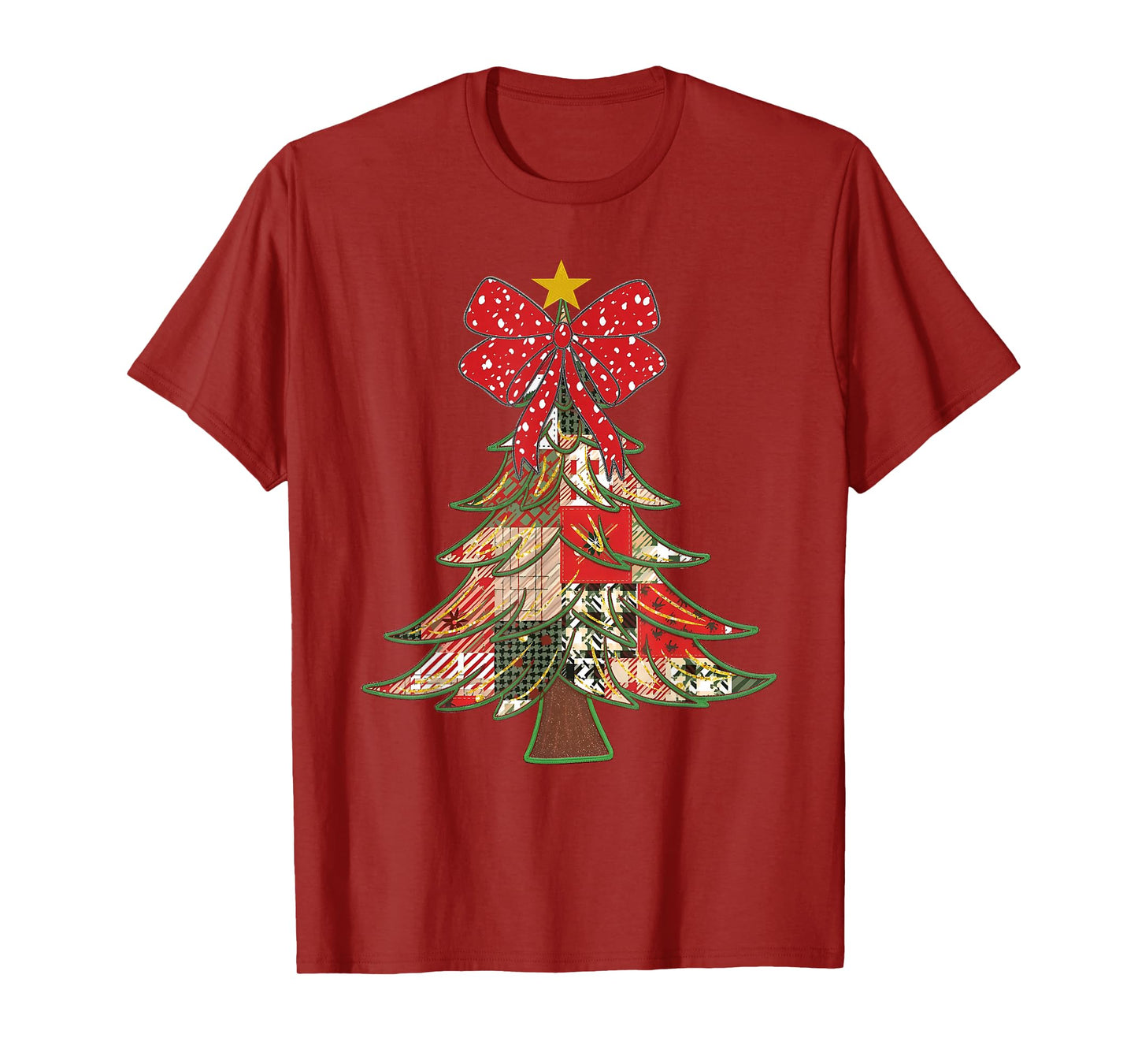 Christmas Xmas Tree Patchwork Coquette Bow Pajamas Holiday T-Shirt
