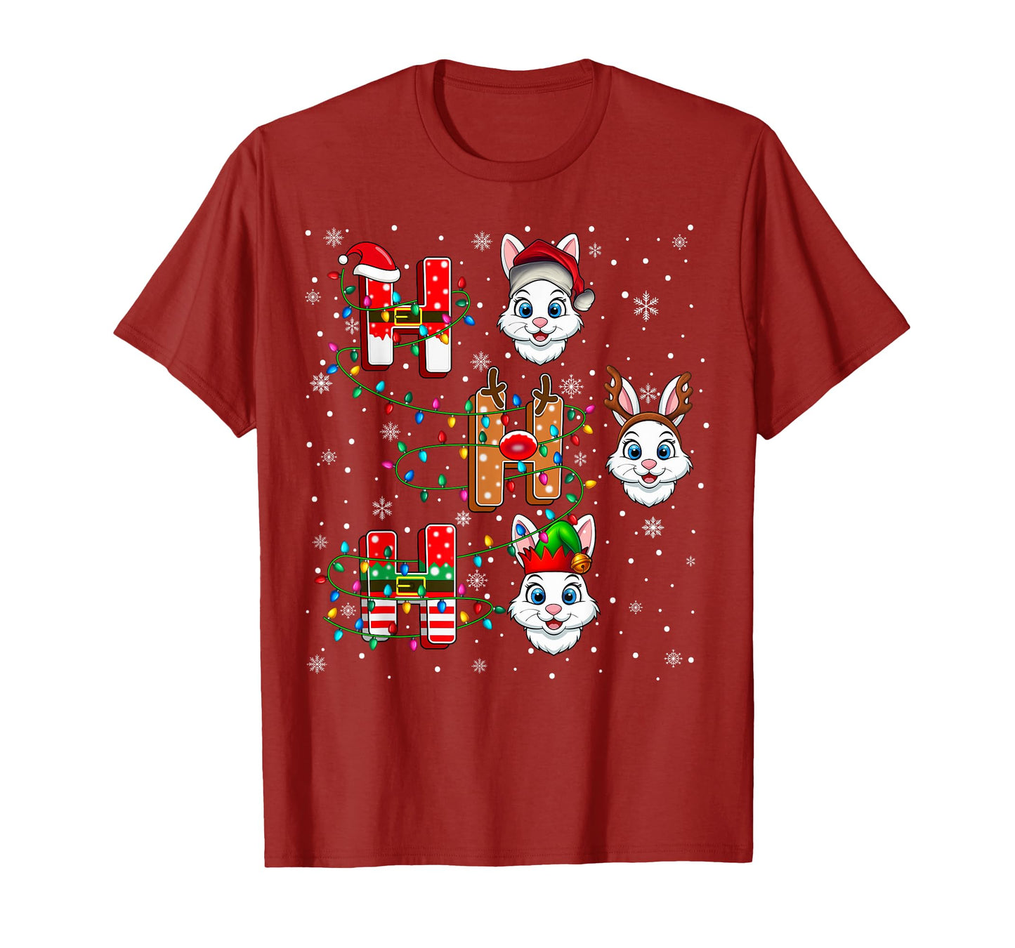 Ho Ho Ho Santa Reindeer Hat Elf Bunny Animal Christmas T-Shirt