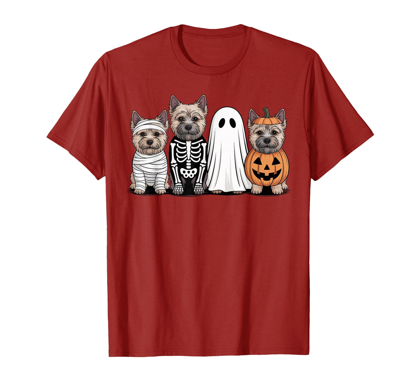 Spooky Ghost Cairn Terrier Pumpkin Halloween Dog Skeleton T-Shirt