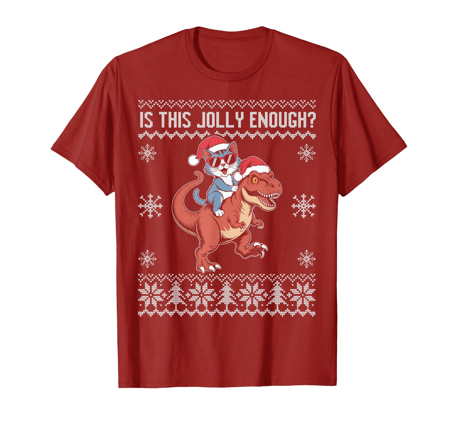 is This Jolly Enough Cool cat Riding Dinosaur Christmas T-Shirt