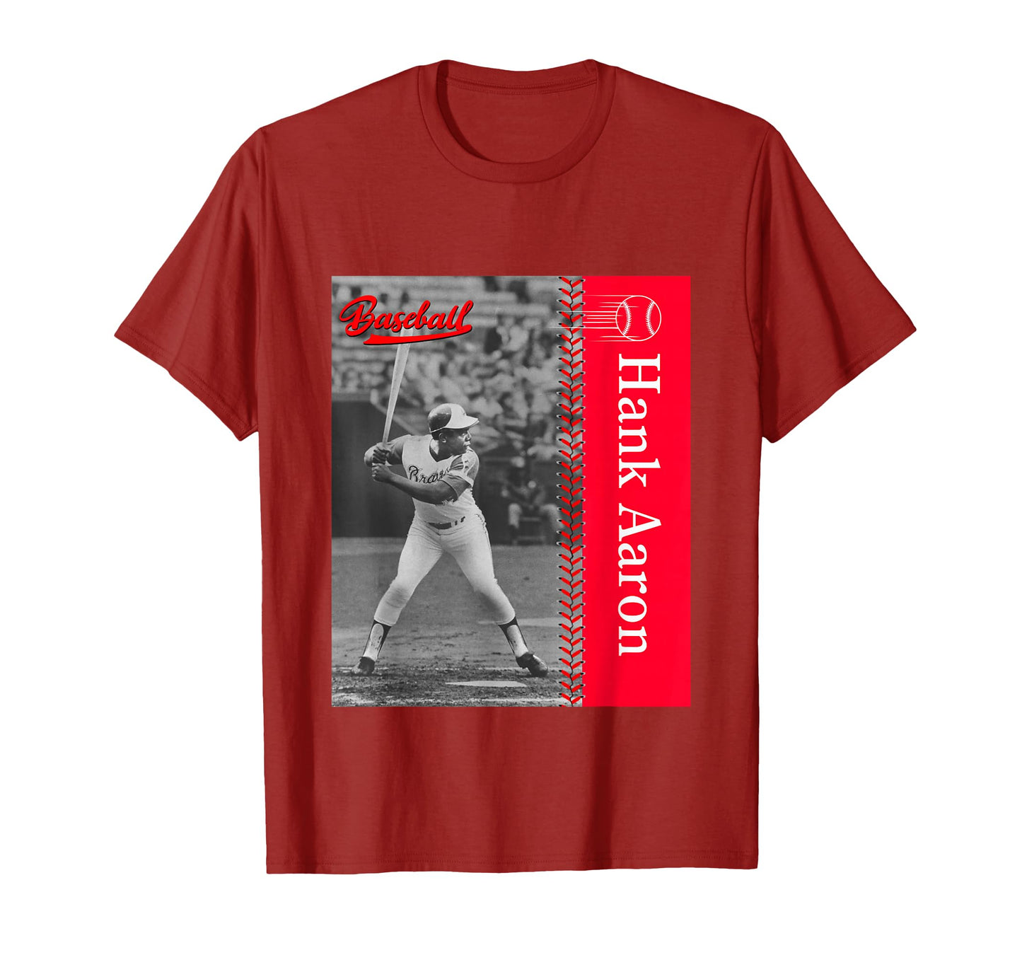Hank Aaron_Baseball_001 T-Shirt, Small, Black