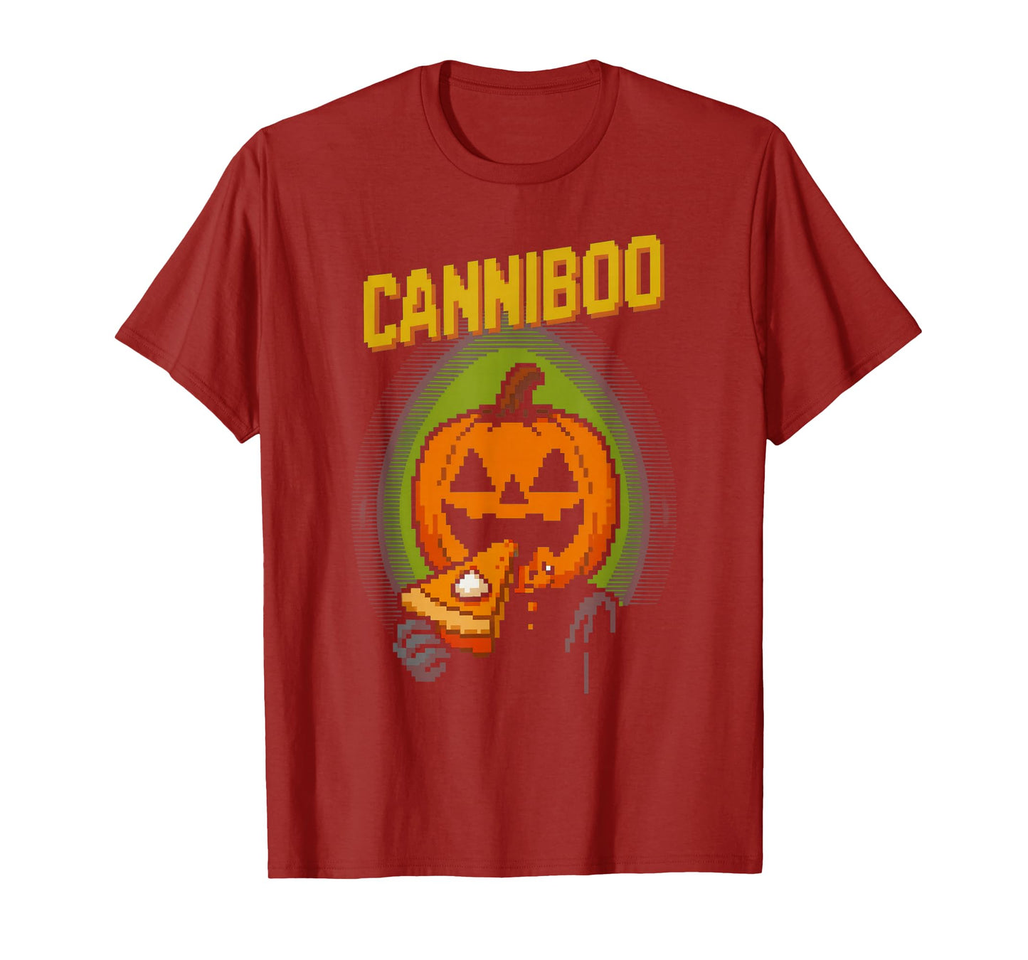 Canniboo Funny Pixel Art Jack O'Lantern Eating Pie Halloween T-Shirt