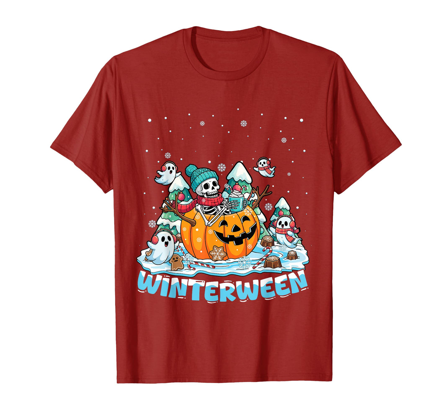 Winterween Winter Halloween Christmas Skeleton Riding Sleigh T-Shirt
