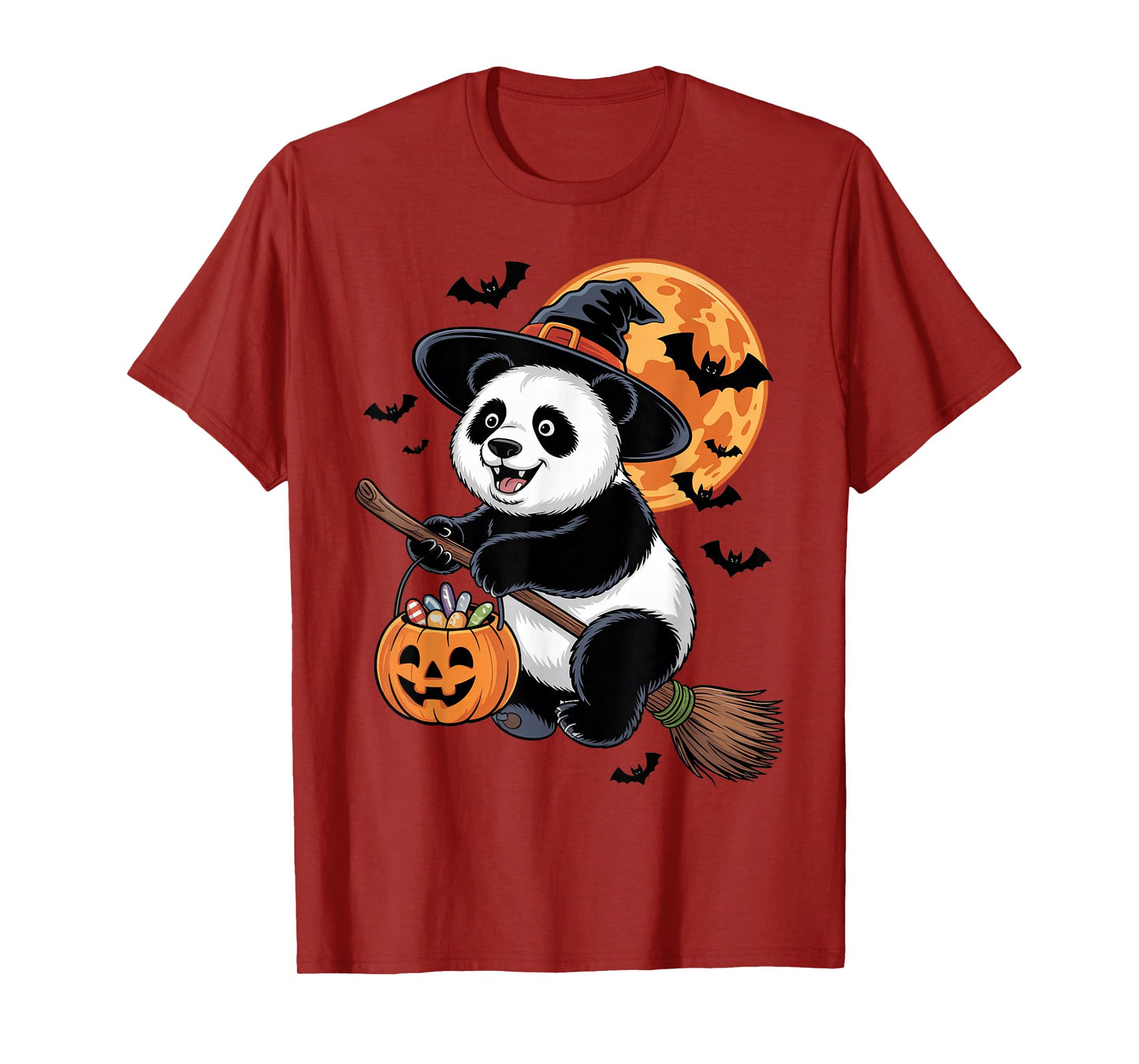 Cute Panda Witch with Jack-O-Lantern Pumpkin Halloween T-Shirt